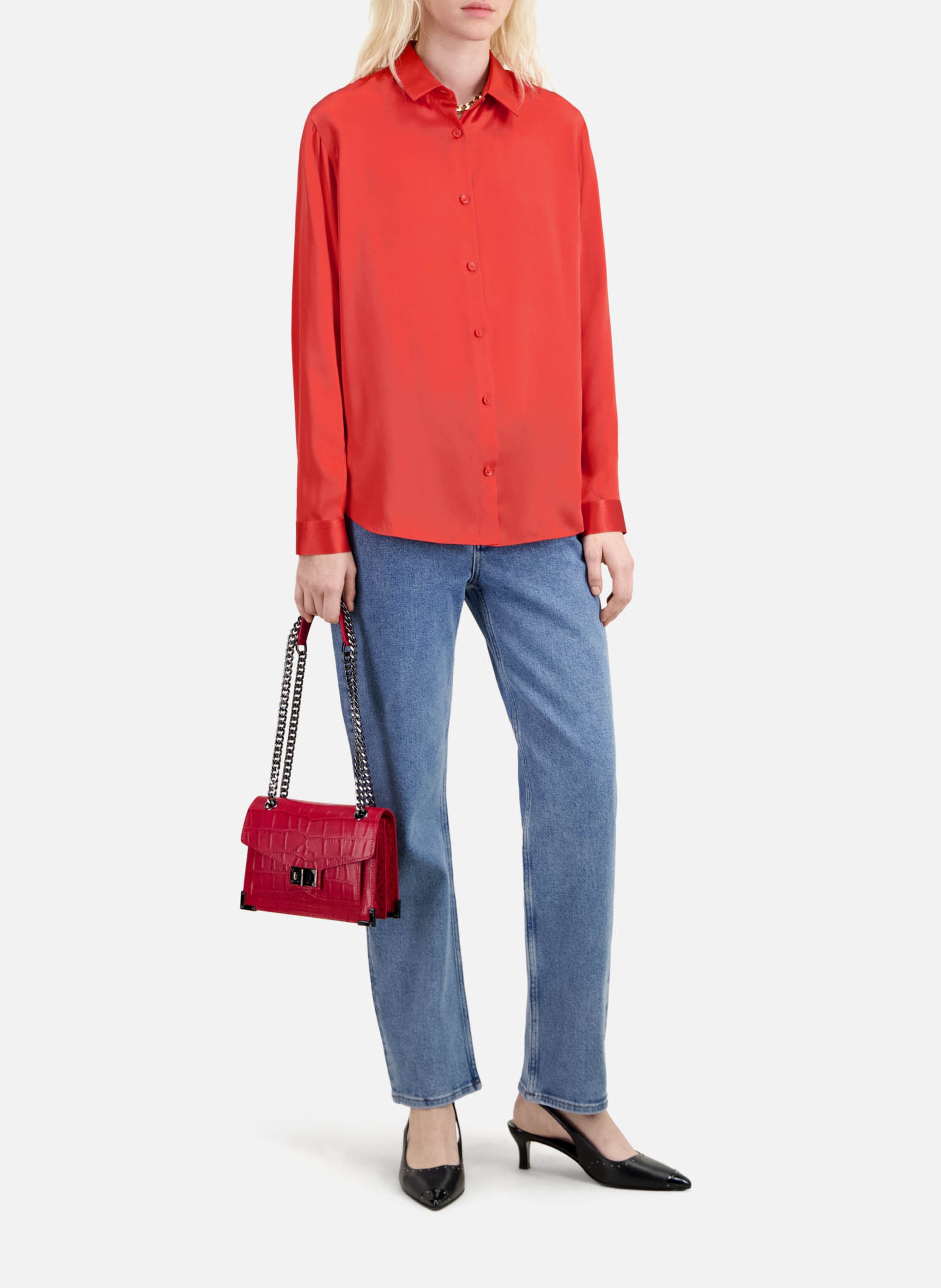 Chemise col classique en soie THE KOOPLES Rouge