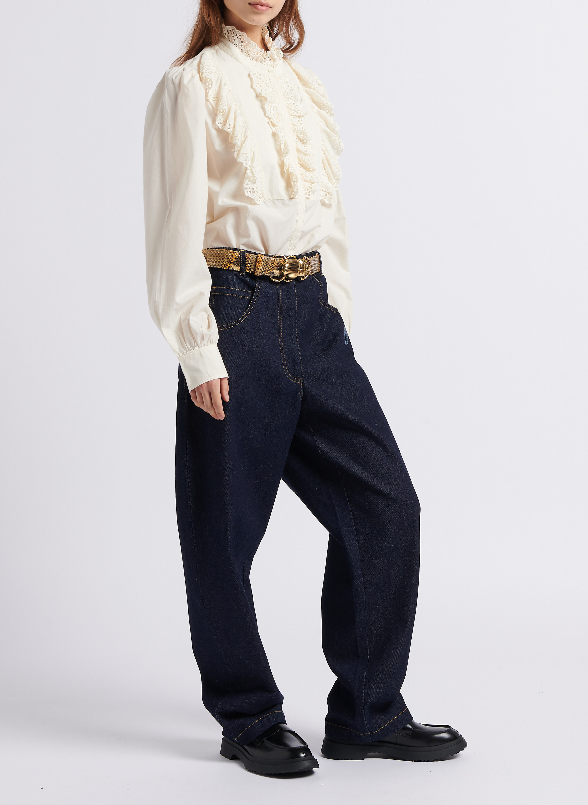 Bluse mit gerüschter Front aus Baumwolle ANTIK BATIK Weiss