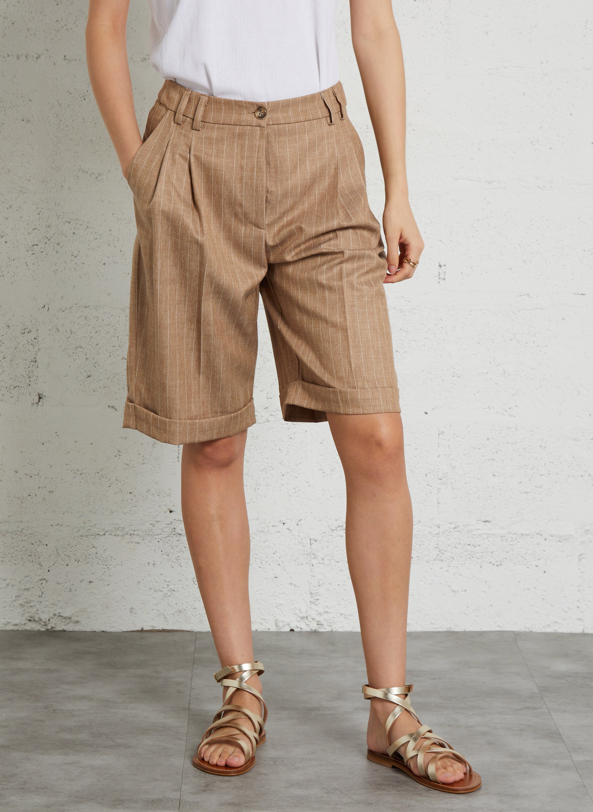 Rechte hoge taille Bermuda PLEASE Beige