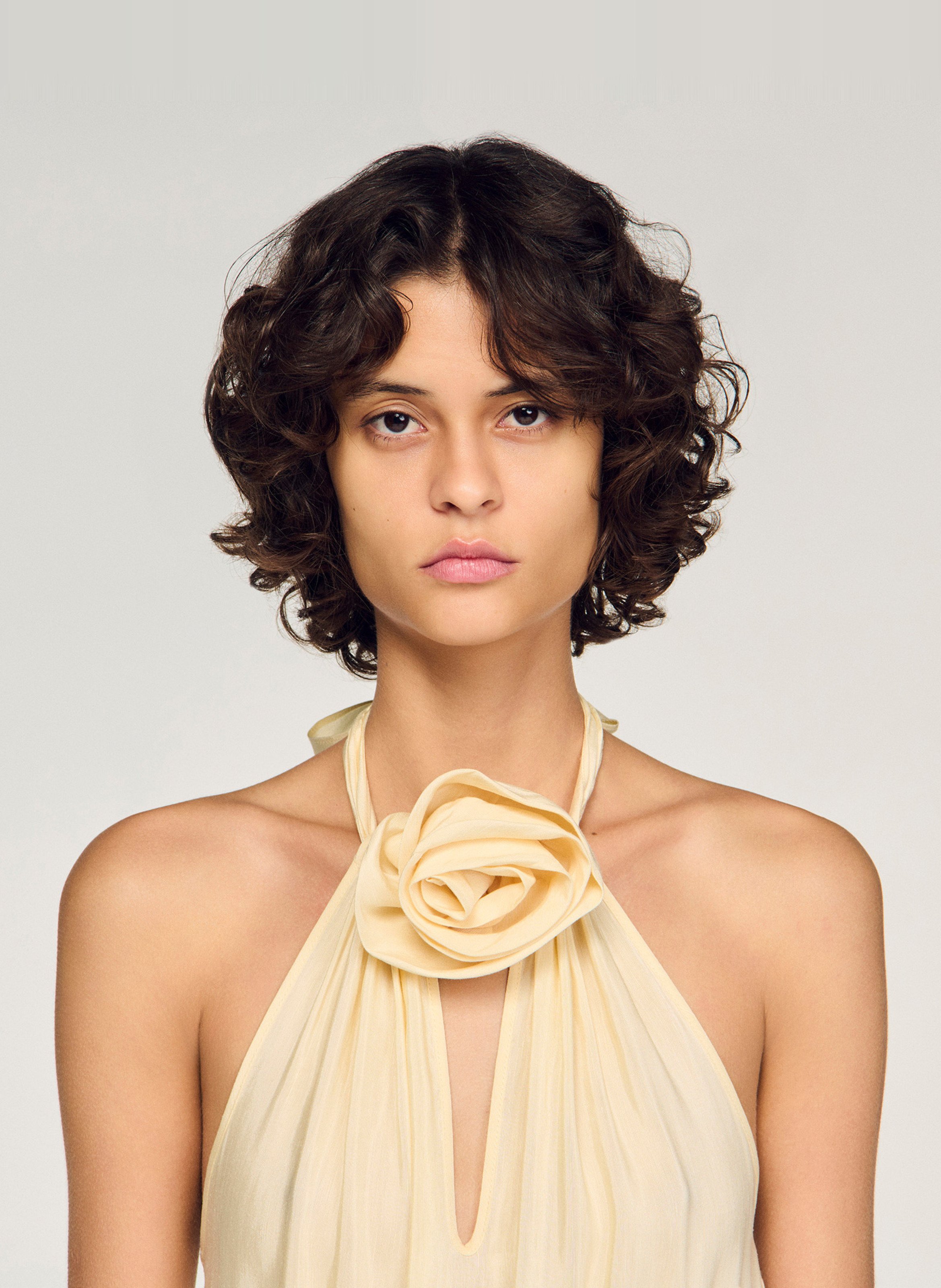 Robe longue cintrée en lin mélangé SANDRO Beige