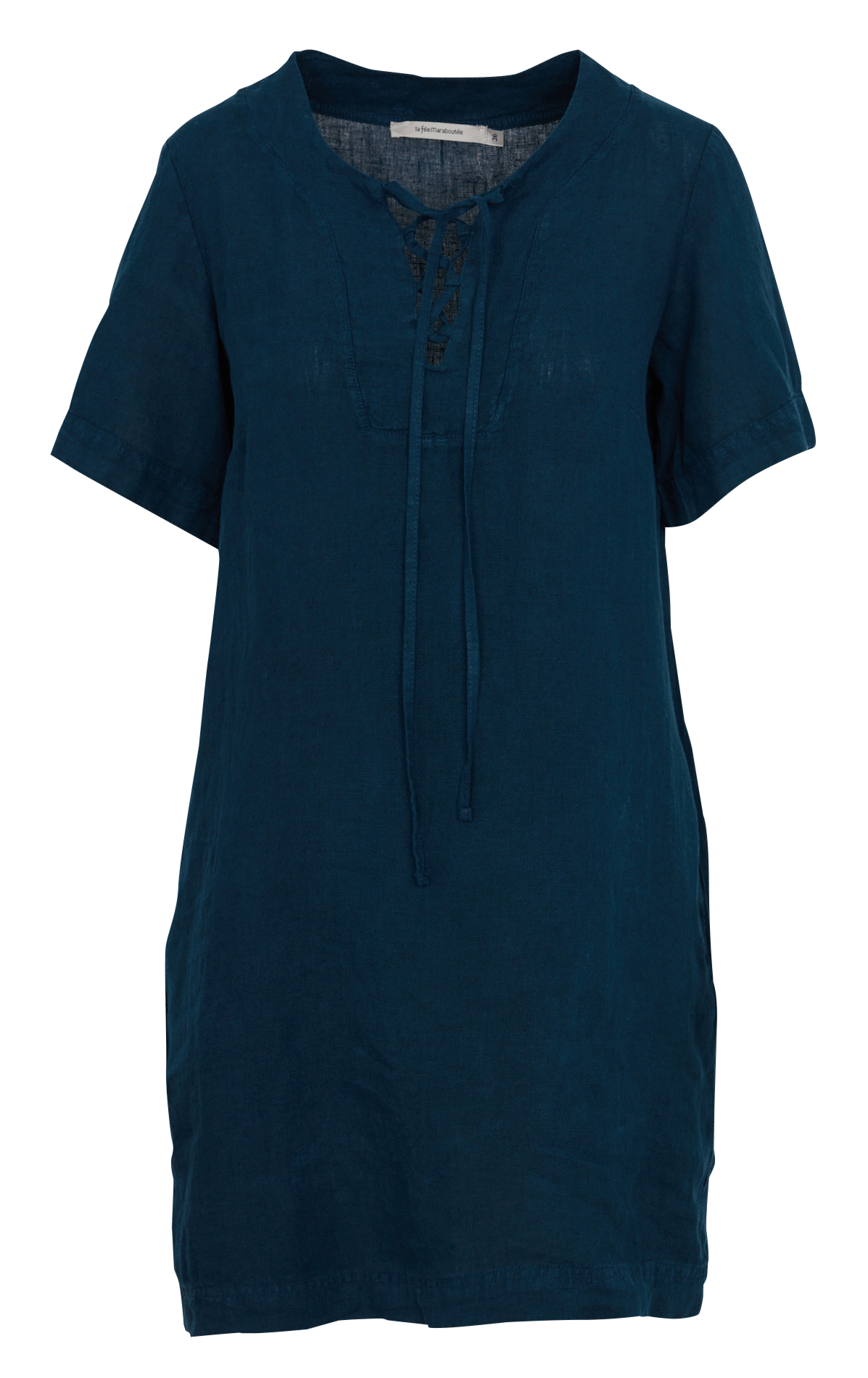 Robe courte manches courtes en lin LA FEE MARABOUTEE Bleu