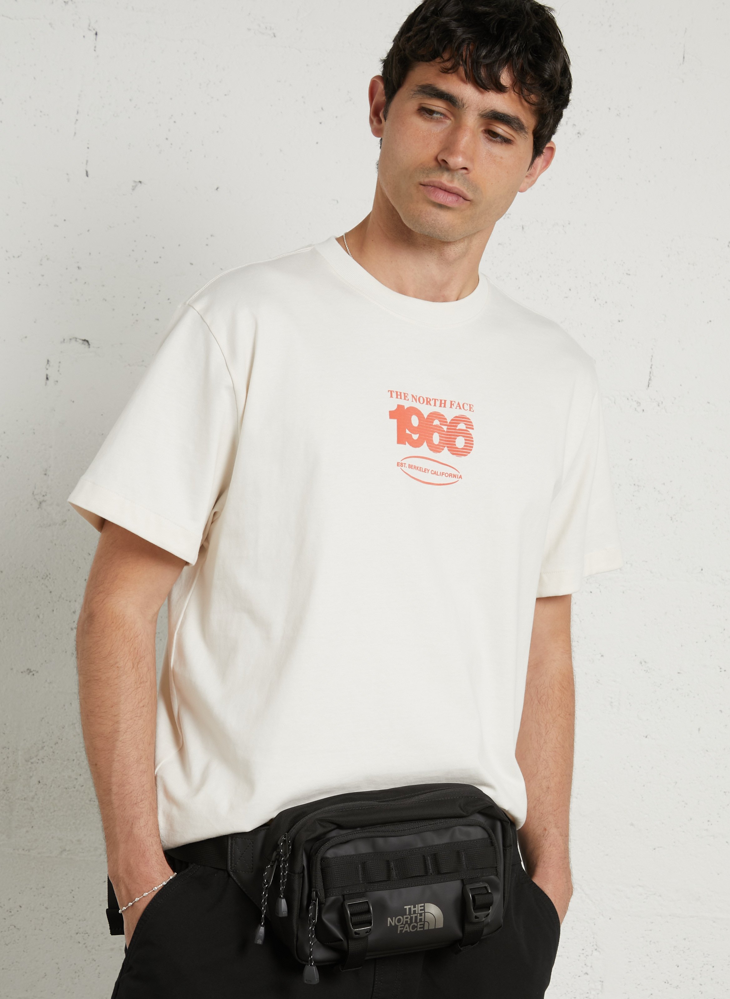 Straight round-neck cotton T-shirt with screen print THE NORTH FACE White