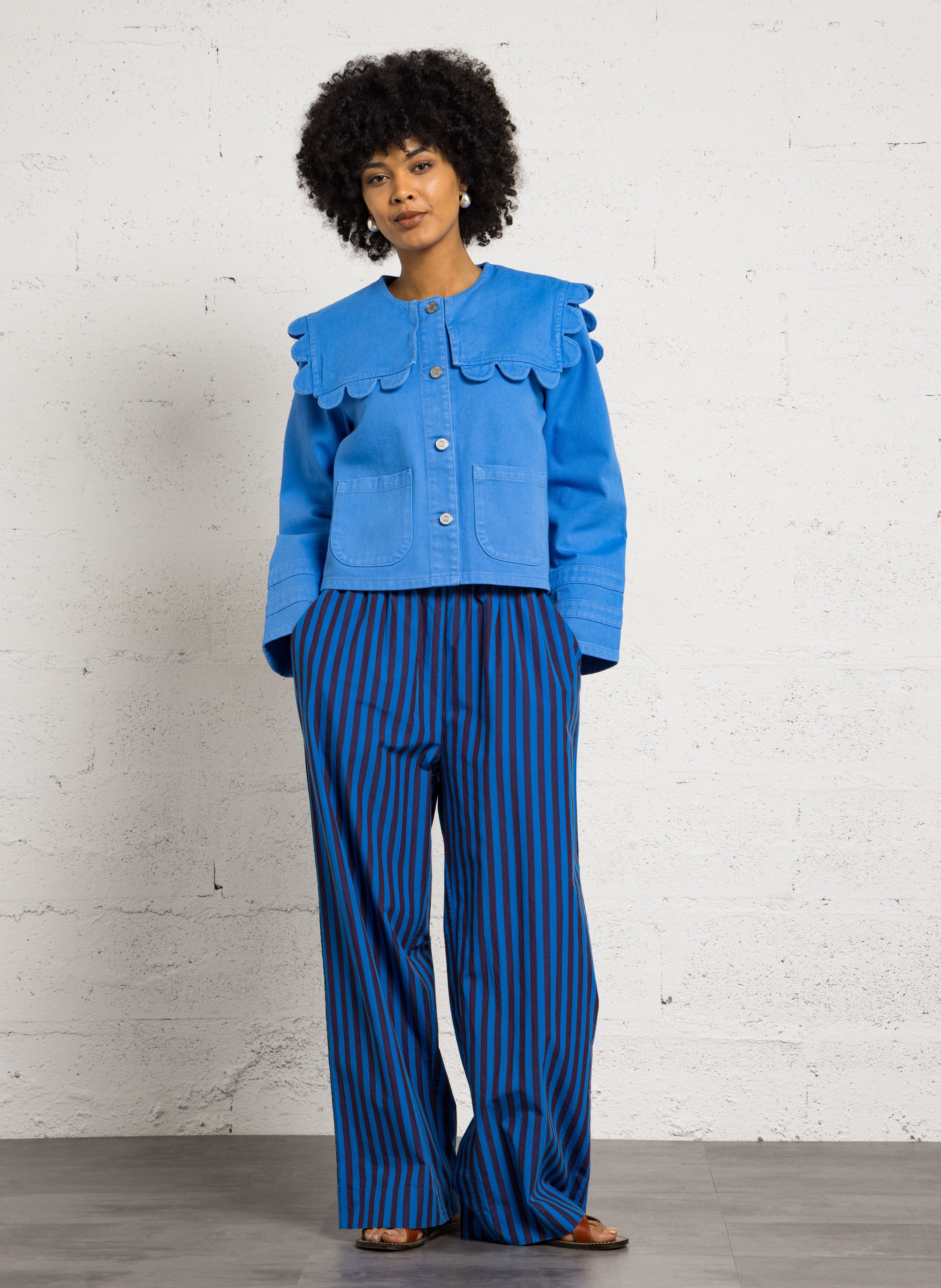 Veste en jean col rond en coton bio STELLA NOVA Bleu