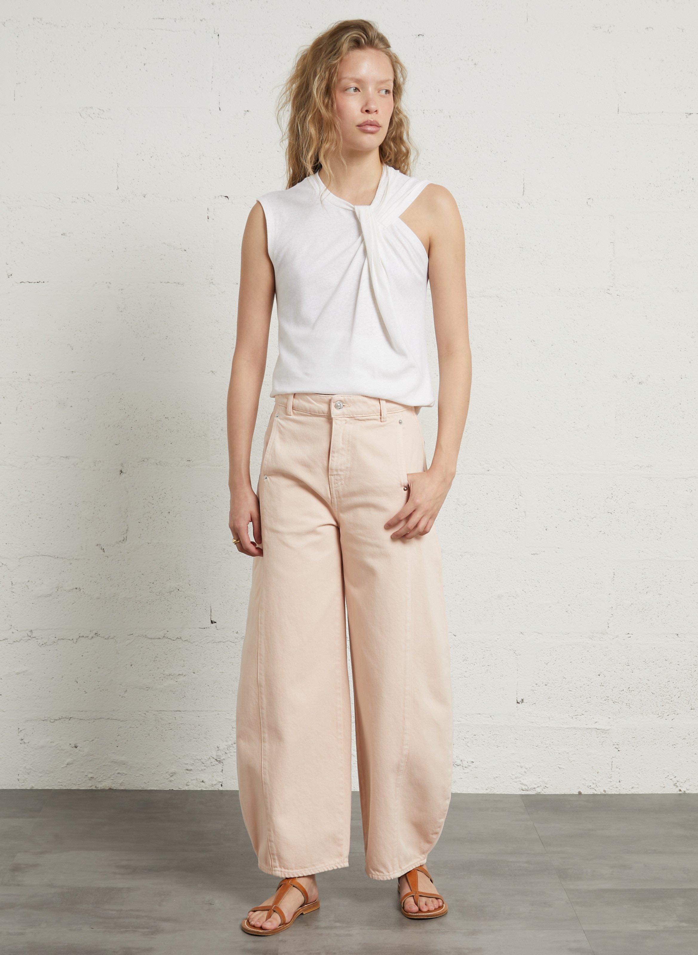 Jean ballon en coton BERENICE Rose