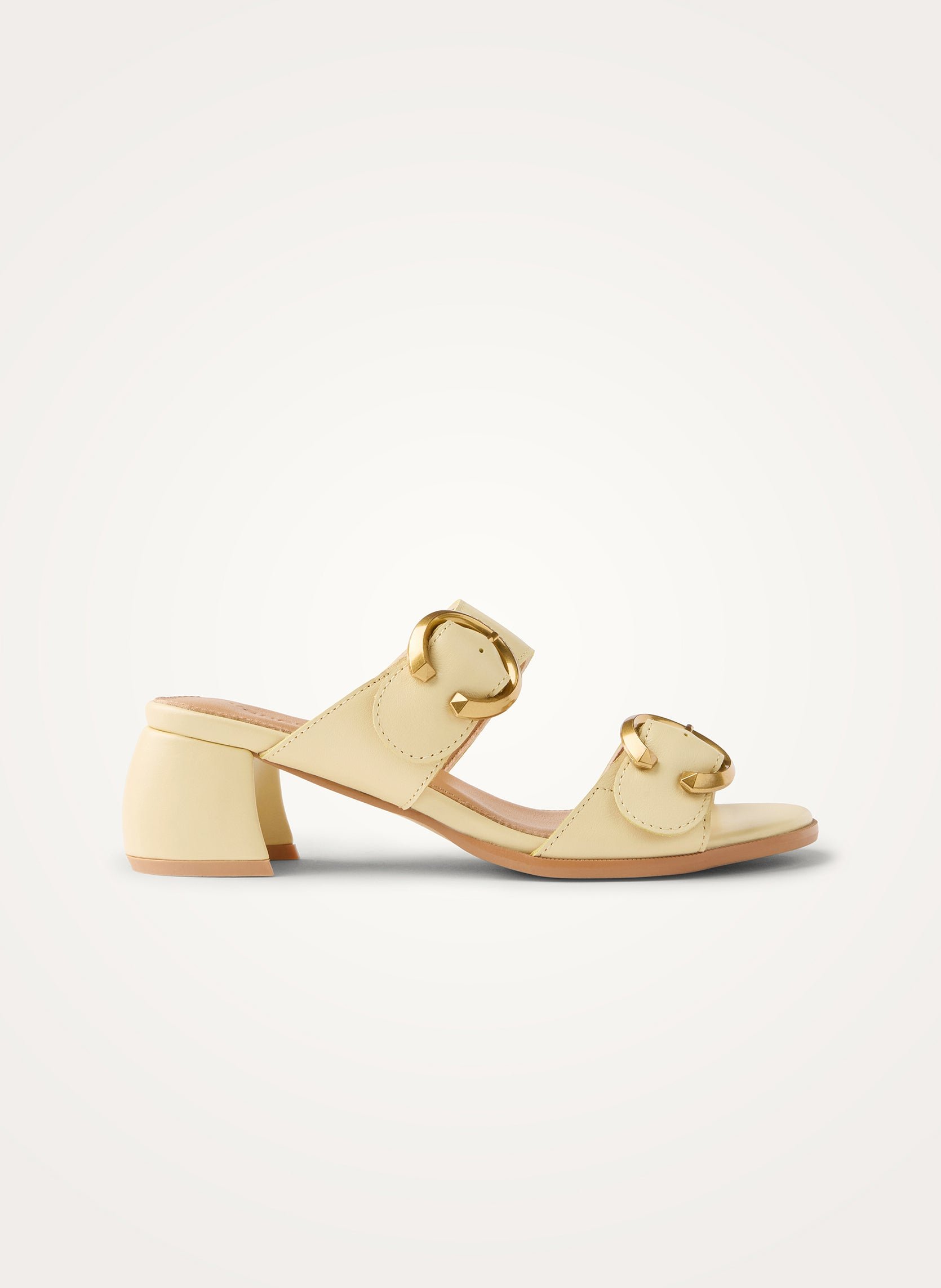 Leather mules with half-moon heel and straps VANESSA WU Yellow