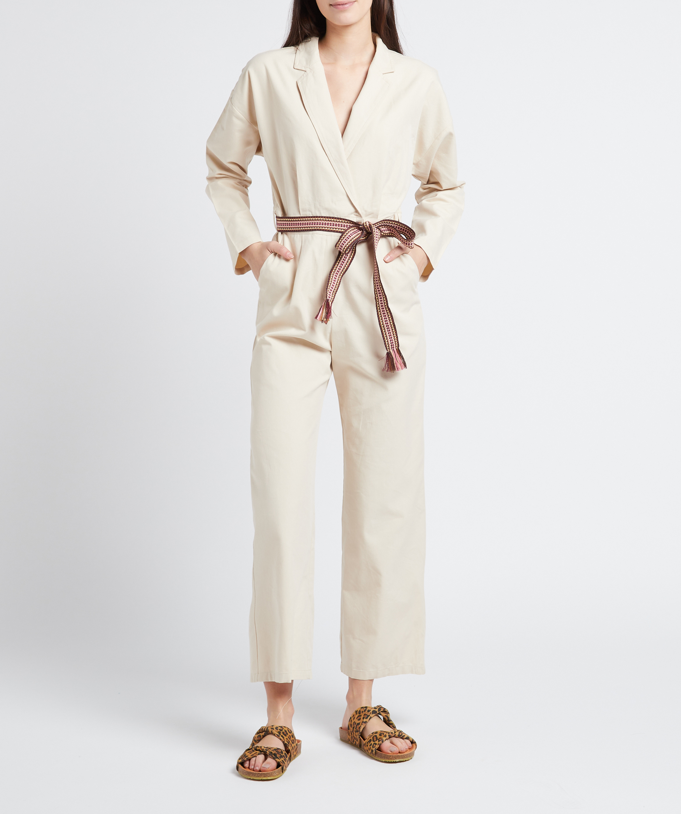 Cotton-blend belted jumpsuit with tailored collar LA PETITE ETOILE Beige