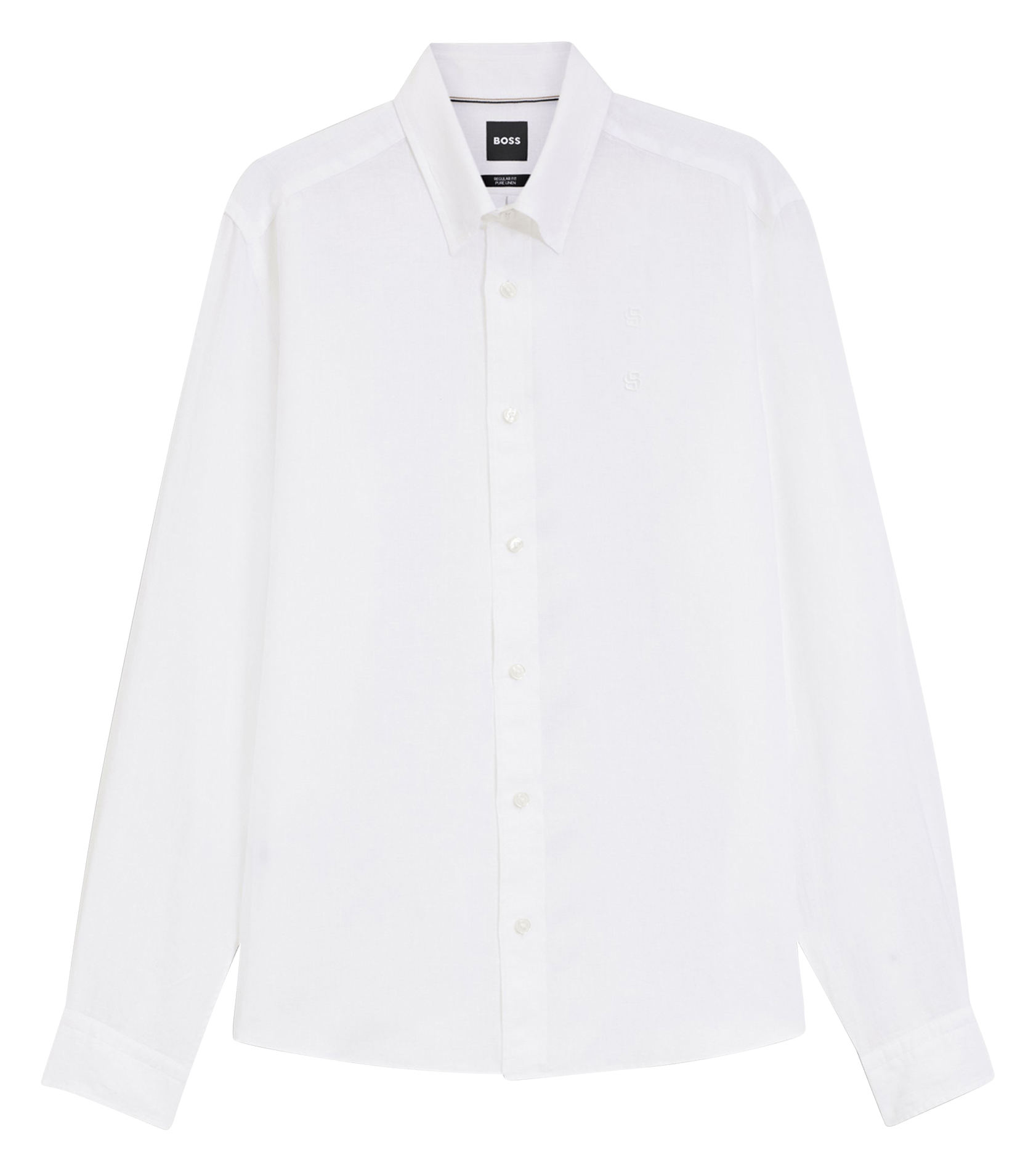 Classic-neck linen shirt BOSS White