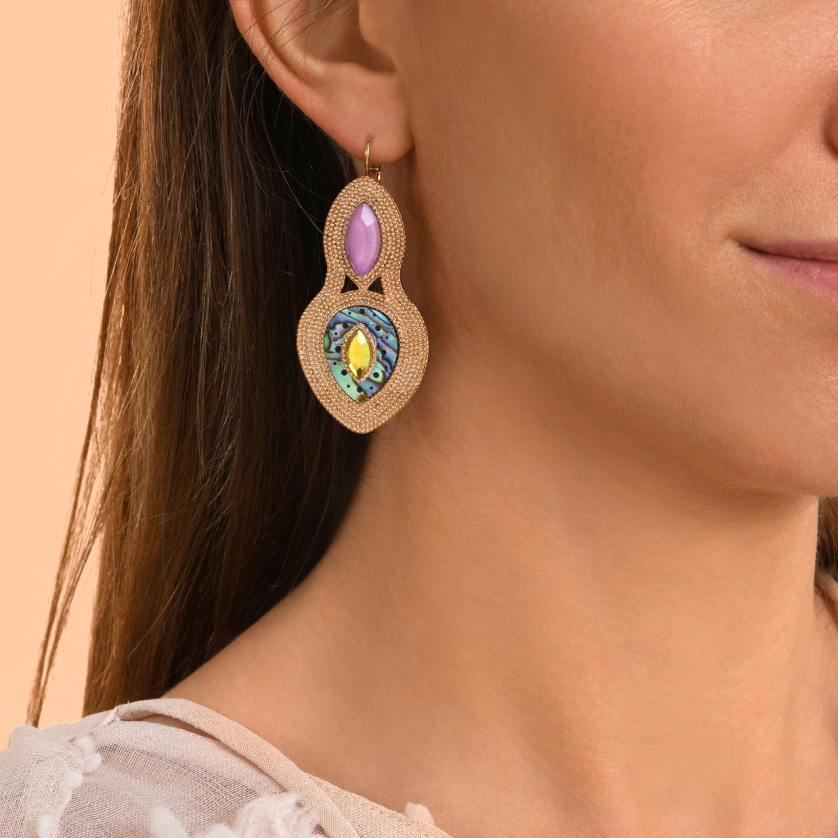Metal beaded sleeper earrings SATELLITE PARIS Blue