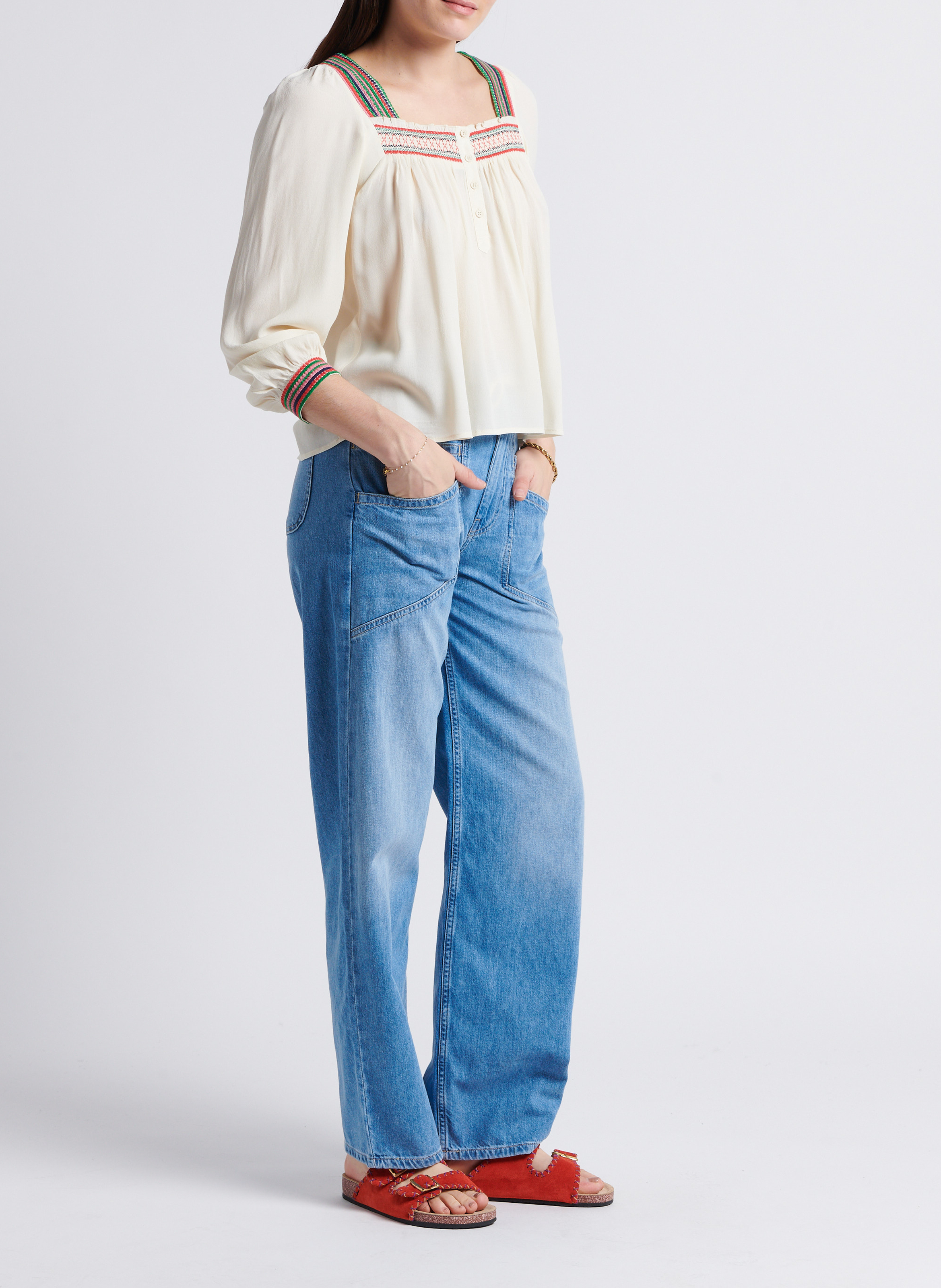 Pantalon large taille haute en coton BA&SH Bleu