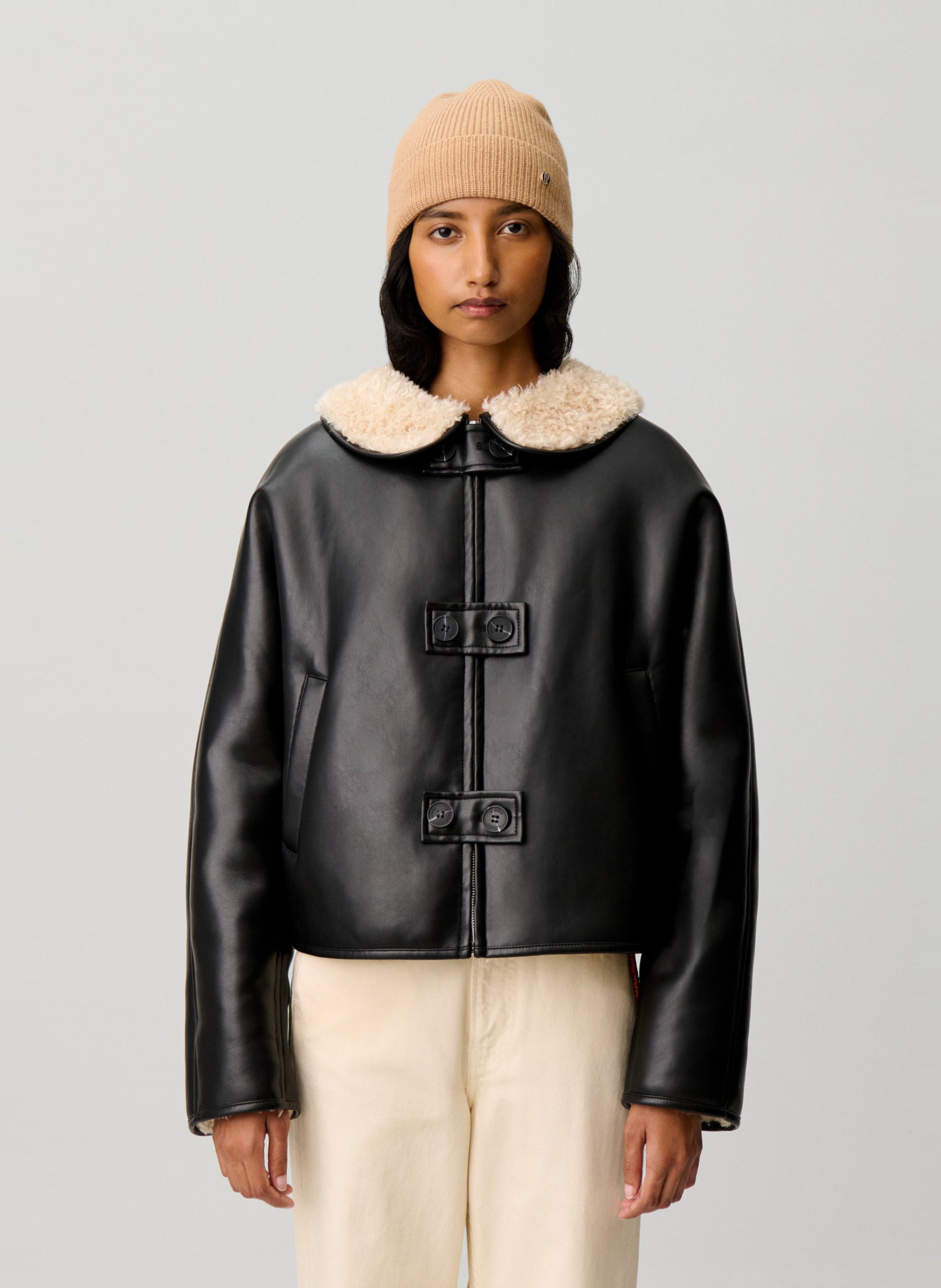 Manteau court ample à col en fausse fourrure CLAUDIE PIERLOT Multicolore