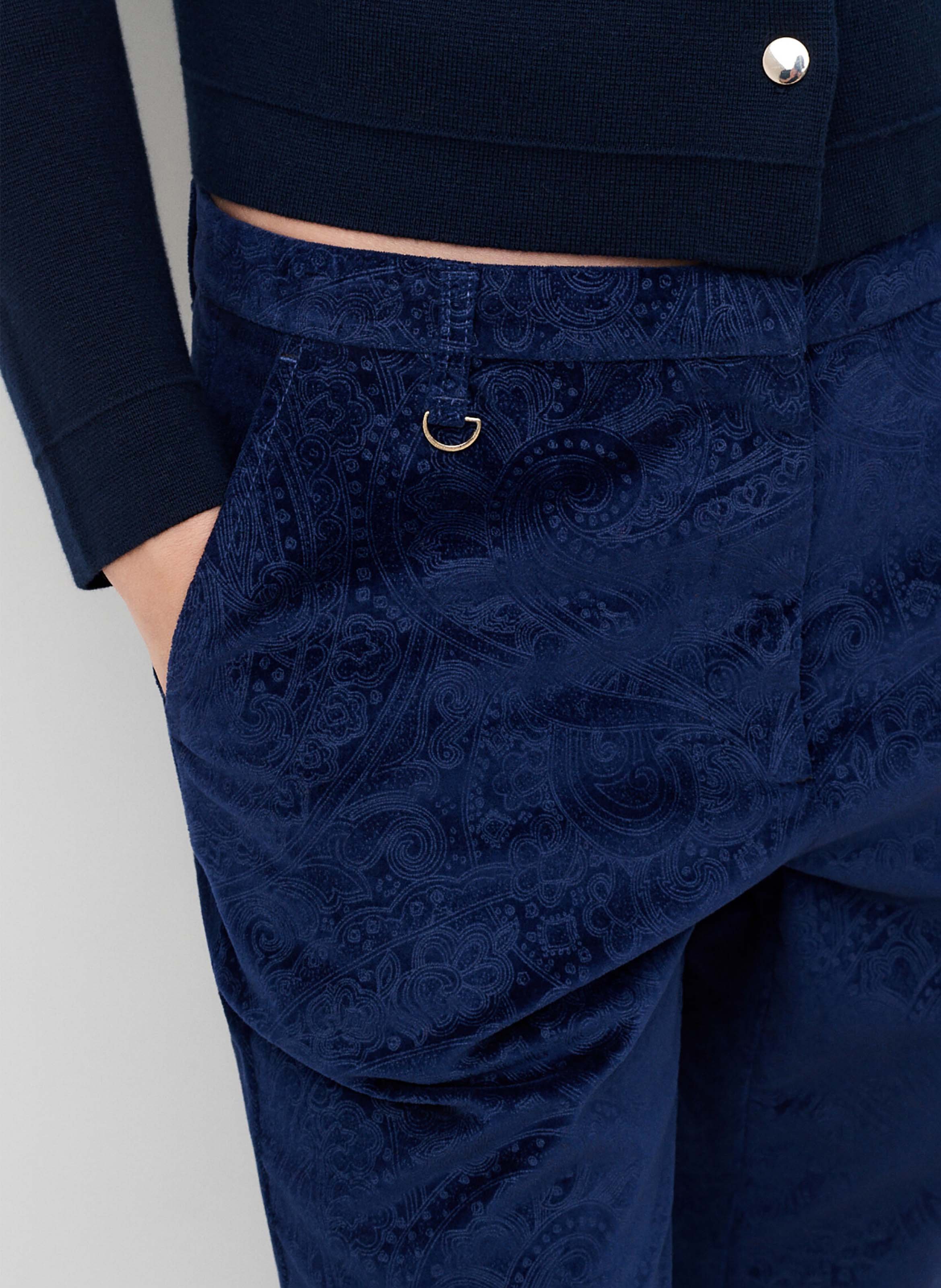 Broek met jacquardpatroon en uitlopende pijpen van een katoenmix CAROLL Blauw