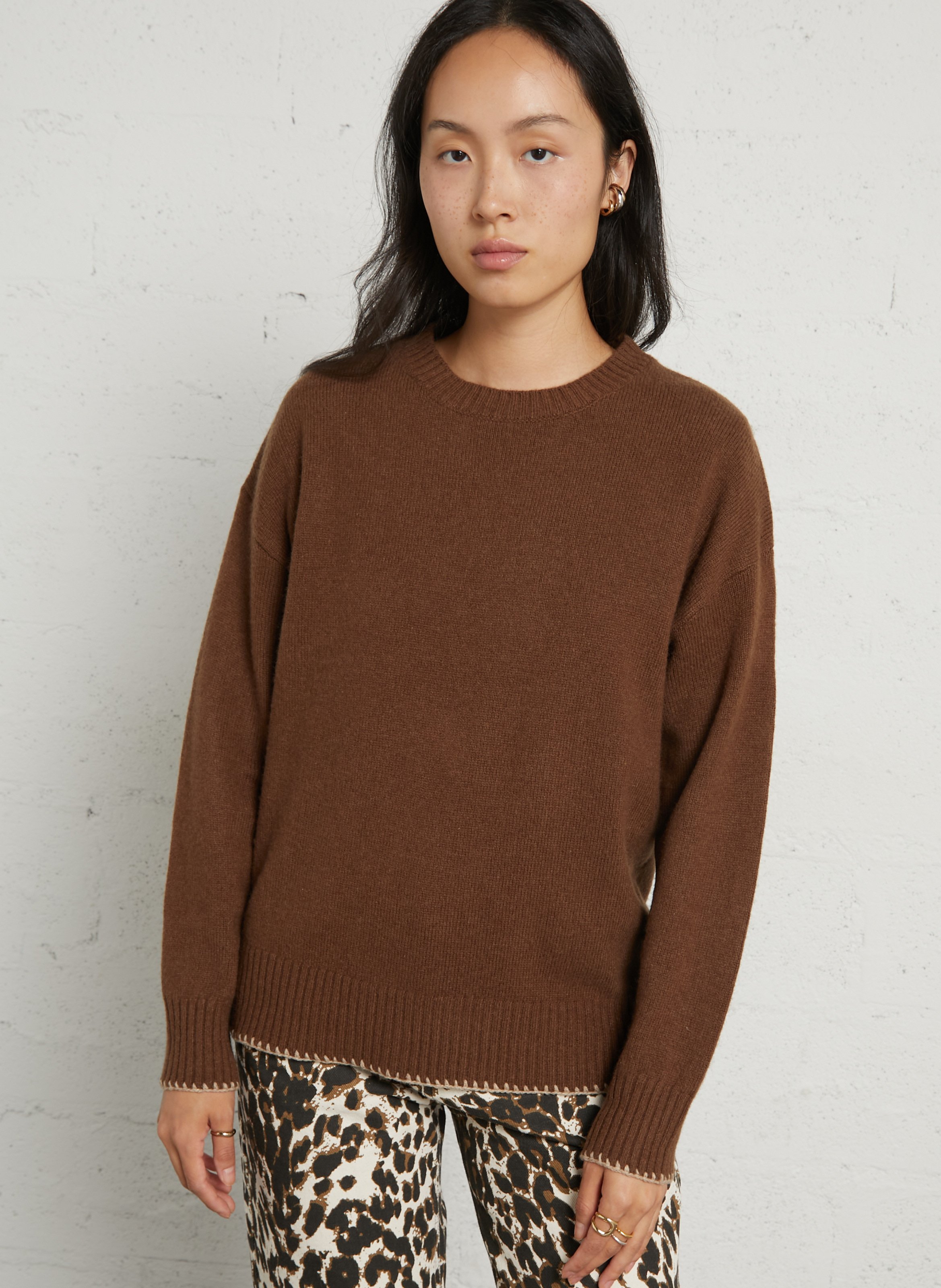 Straight solid color sweater with wool scarf SUD EXPRESS Brown
