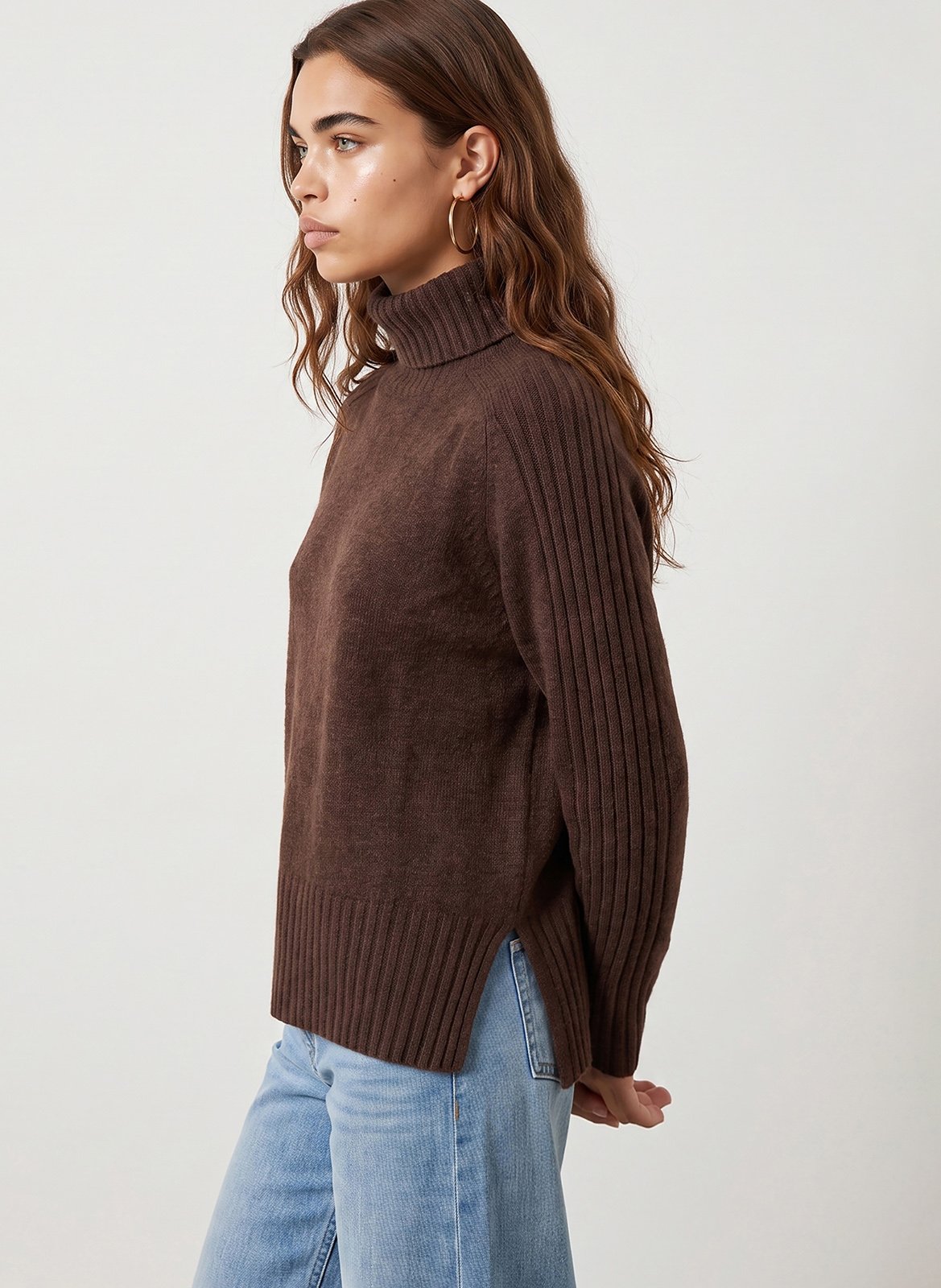 Straight wool and cashmere polo neck sweater KOOKAI Brown