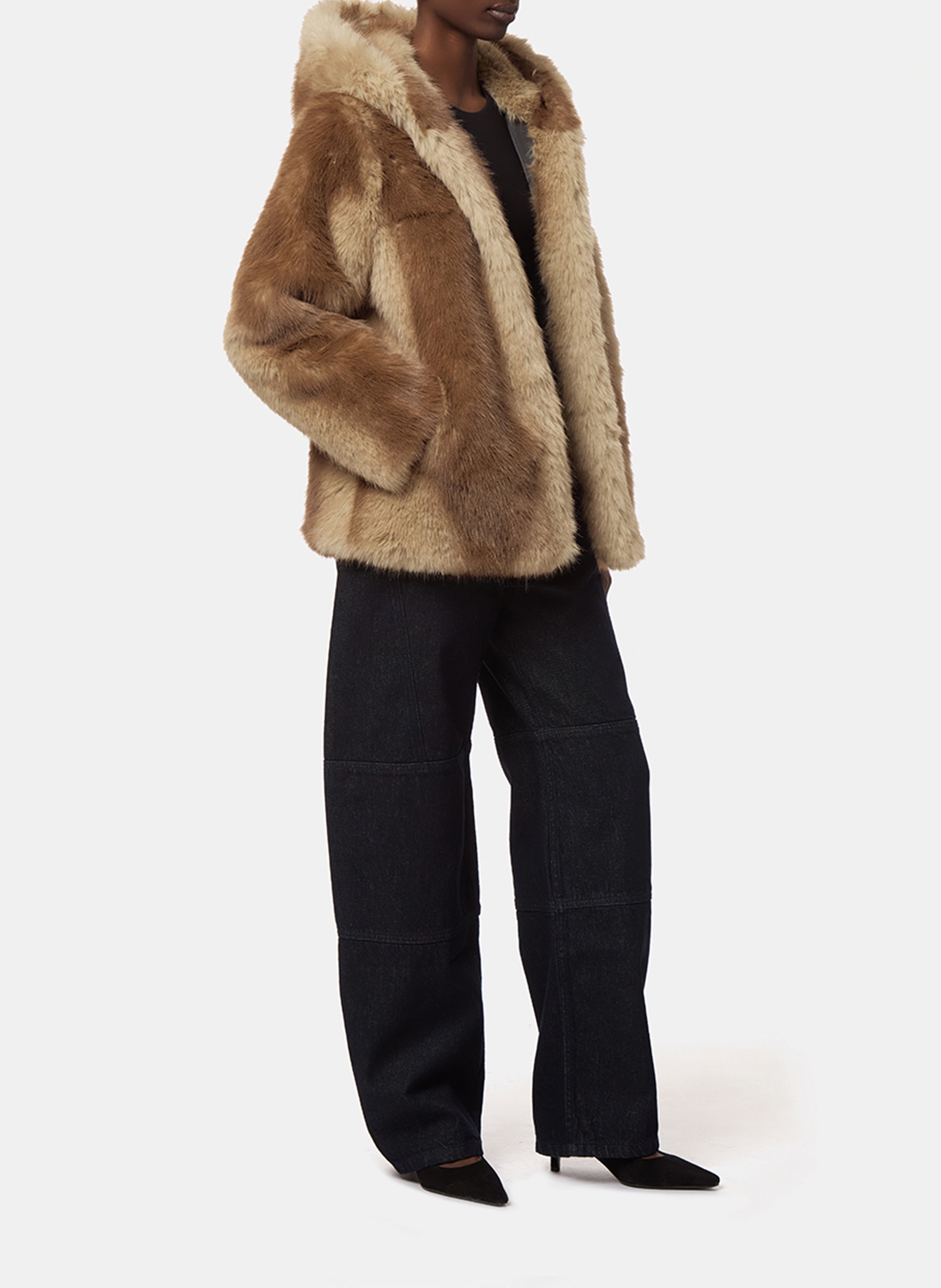 Ruime jas met capuchon en fakefur-effect APPARIS Beige