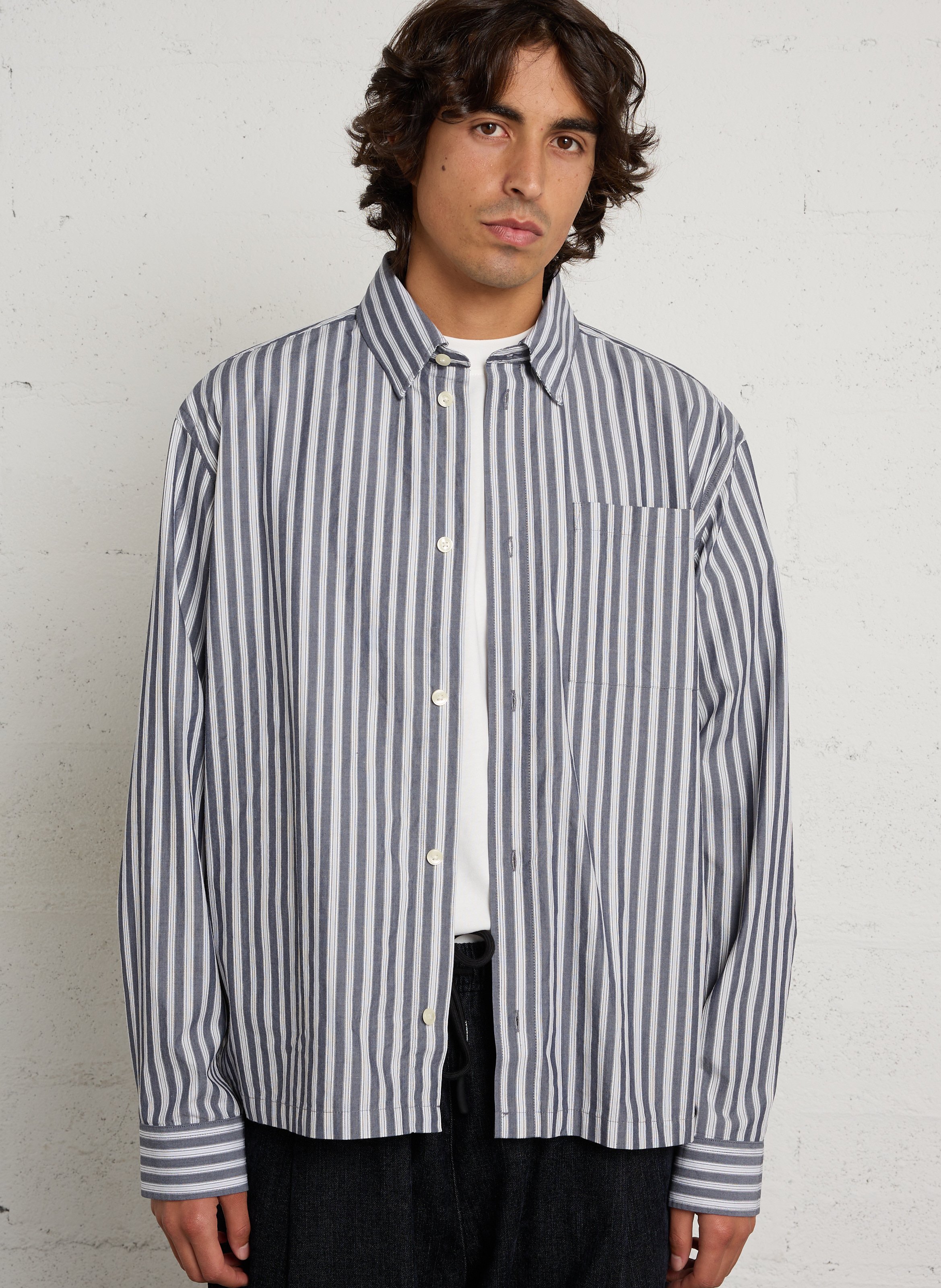 Chemise droit rayé en coton CASUAL FRIDAY Bleu