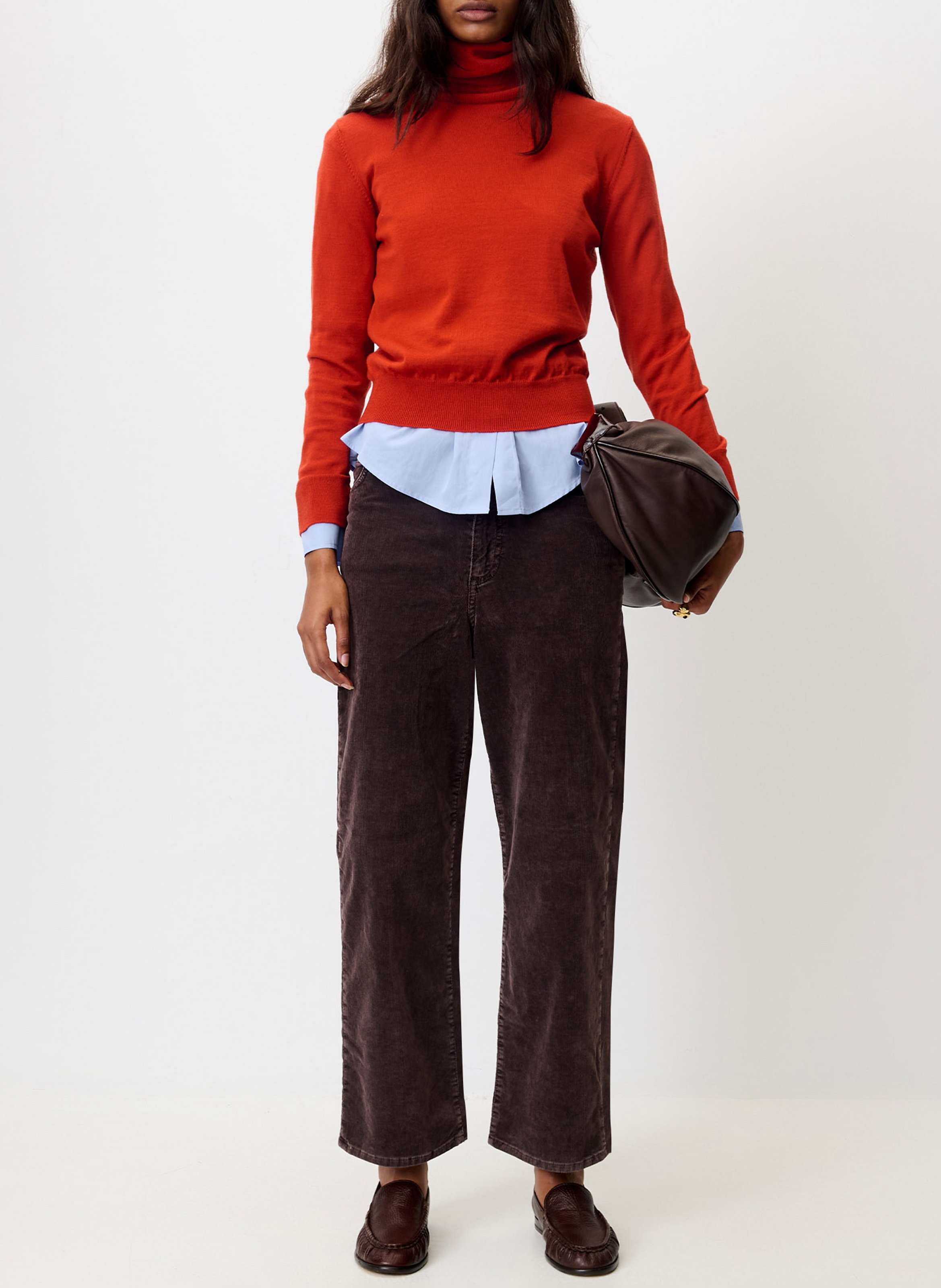 Pantalon droit taille haute en coton bio mélangé SESSUN Marron