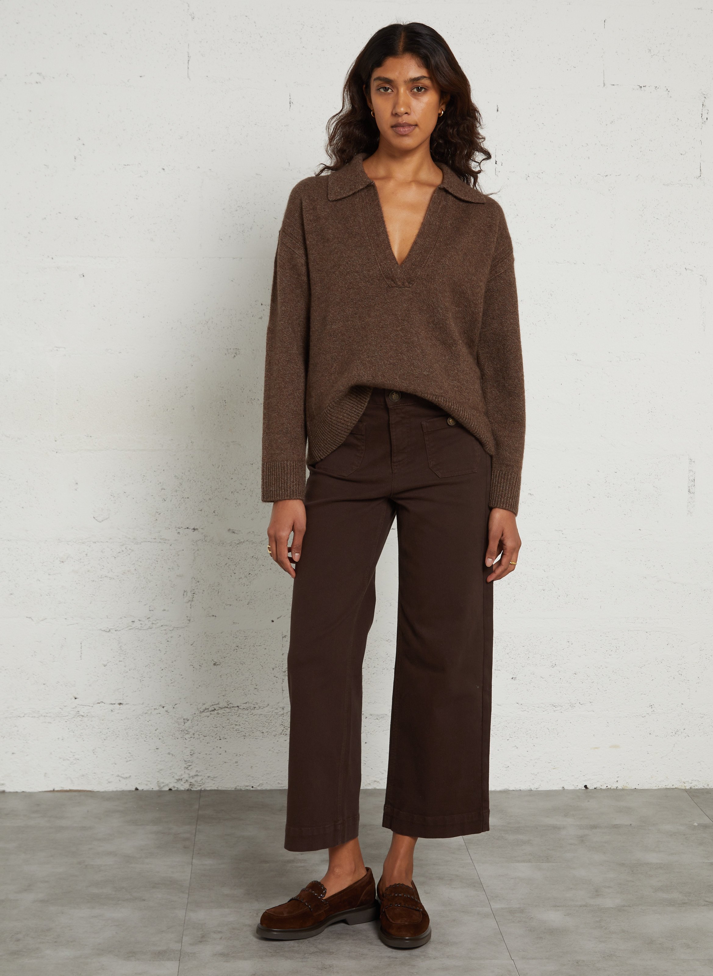 Jean cropped en coton mélangé MAISON 123 Marron