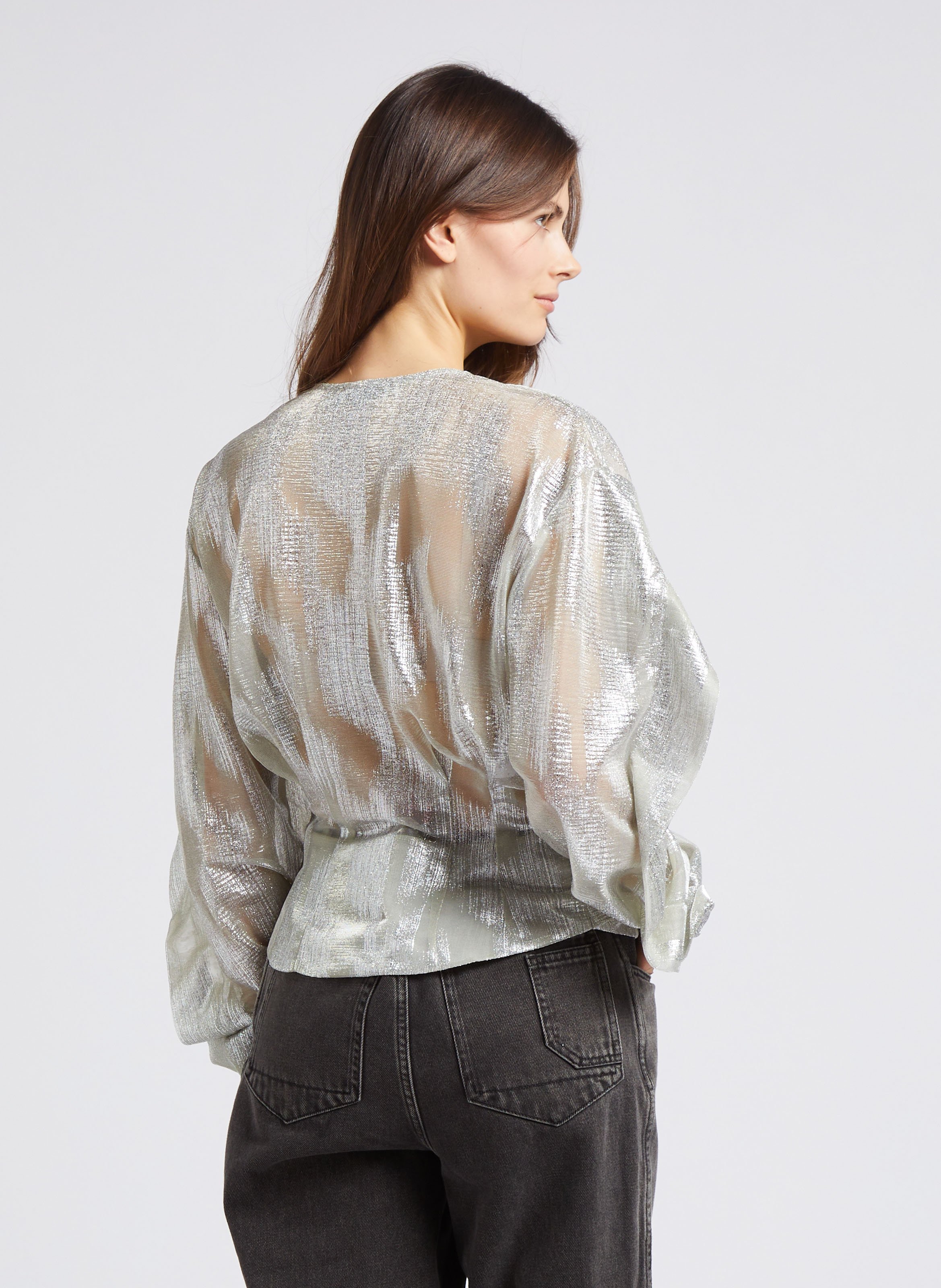 Metallized V-neck jacquard top IRO Silver