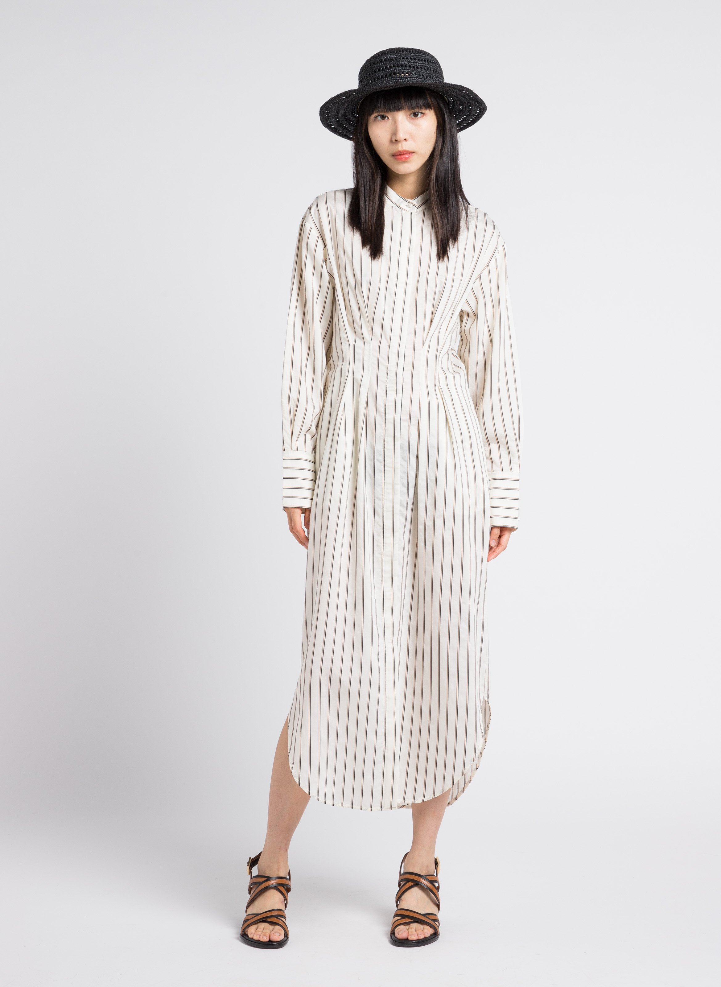 Robe longue ajustée à col mao SAMSOE SAMSOE Blanc