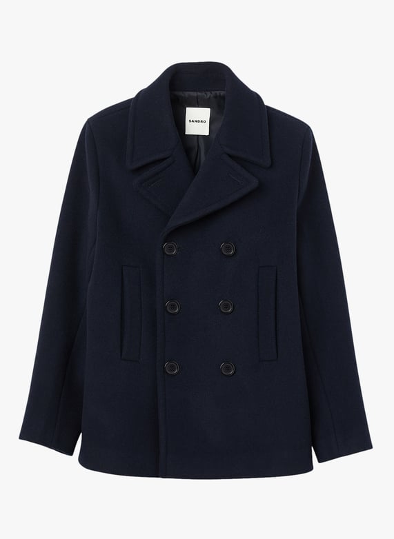 Manteau droit en laine mélangée Marine Sandro Homme Place des
