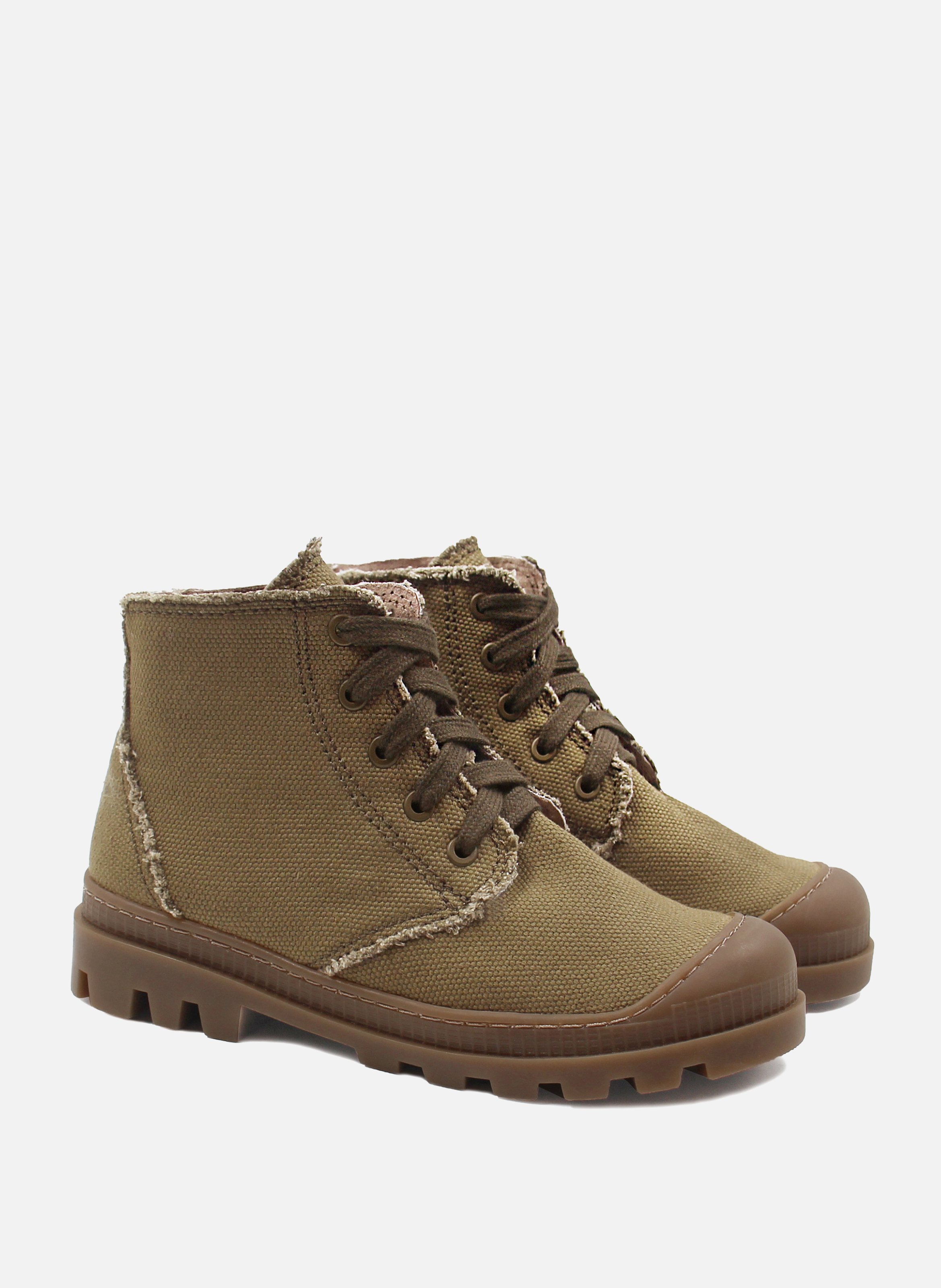 Lace-up recycled cotton canvas mid-calf boots with lugged sole JULES & JENN Green