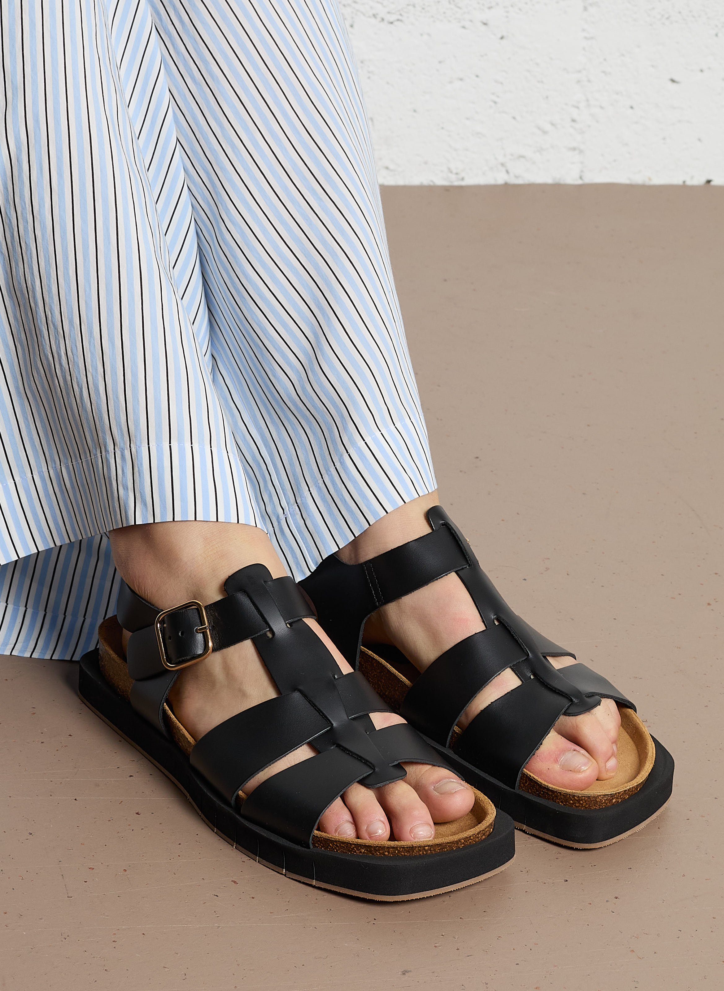 Sandales plates en cuir PALOMITAS BY PALOMA BARCELO Noir