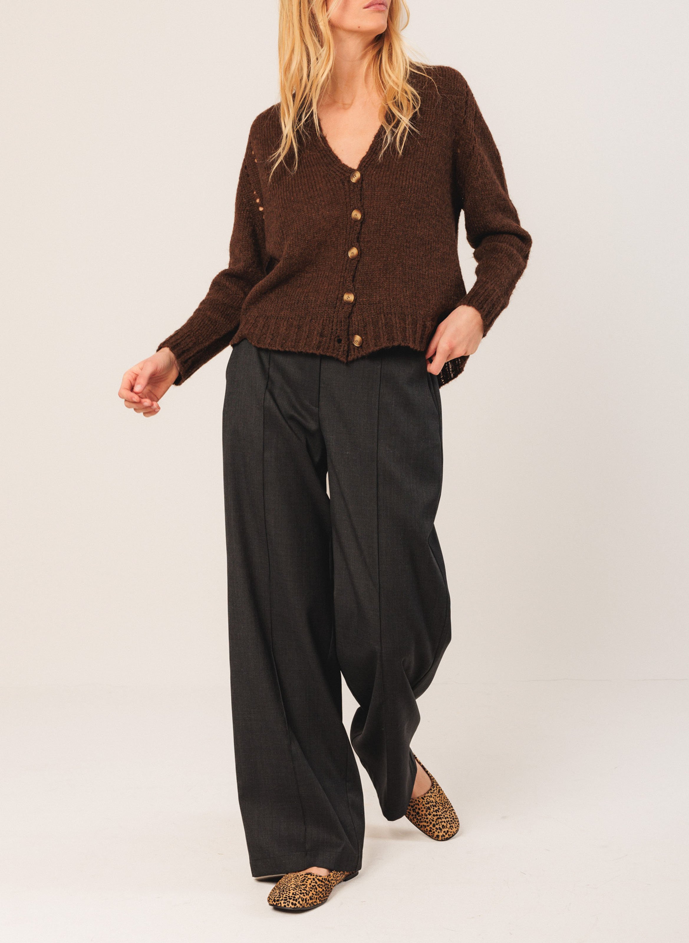 Strickjacke - Schalkragen INDI & COLD Braun