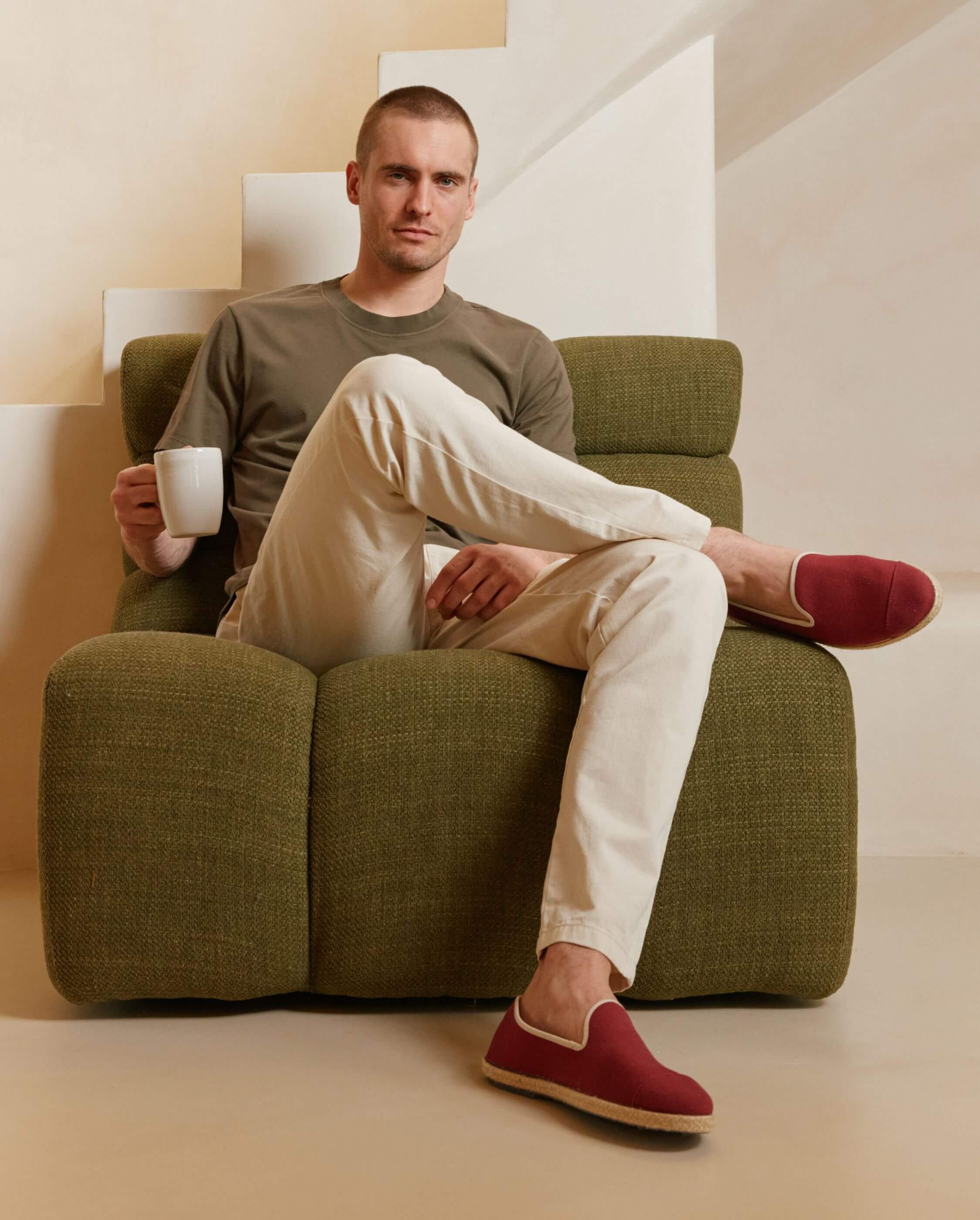 Men's cotton espadrilles, burgundy beige ANGARDE Red