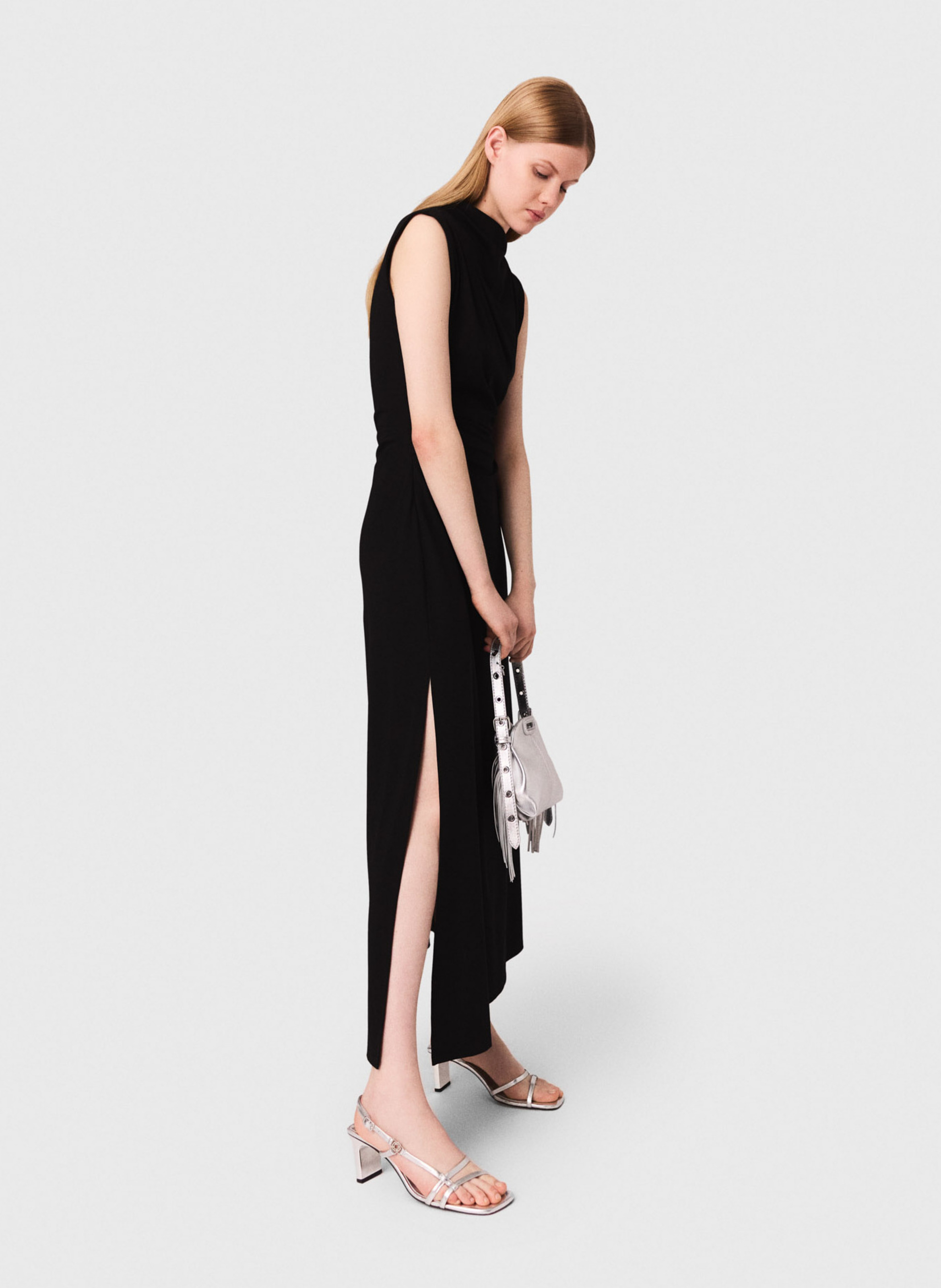 Fitted high-neck long dress MAJE Black