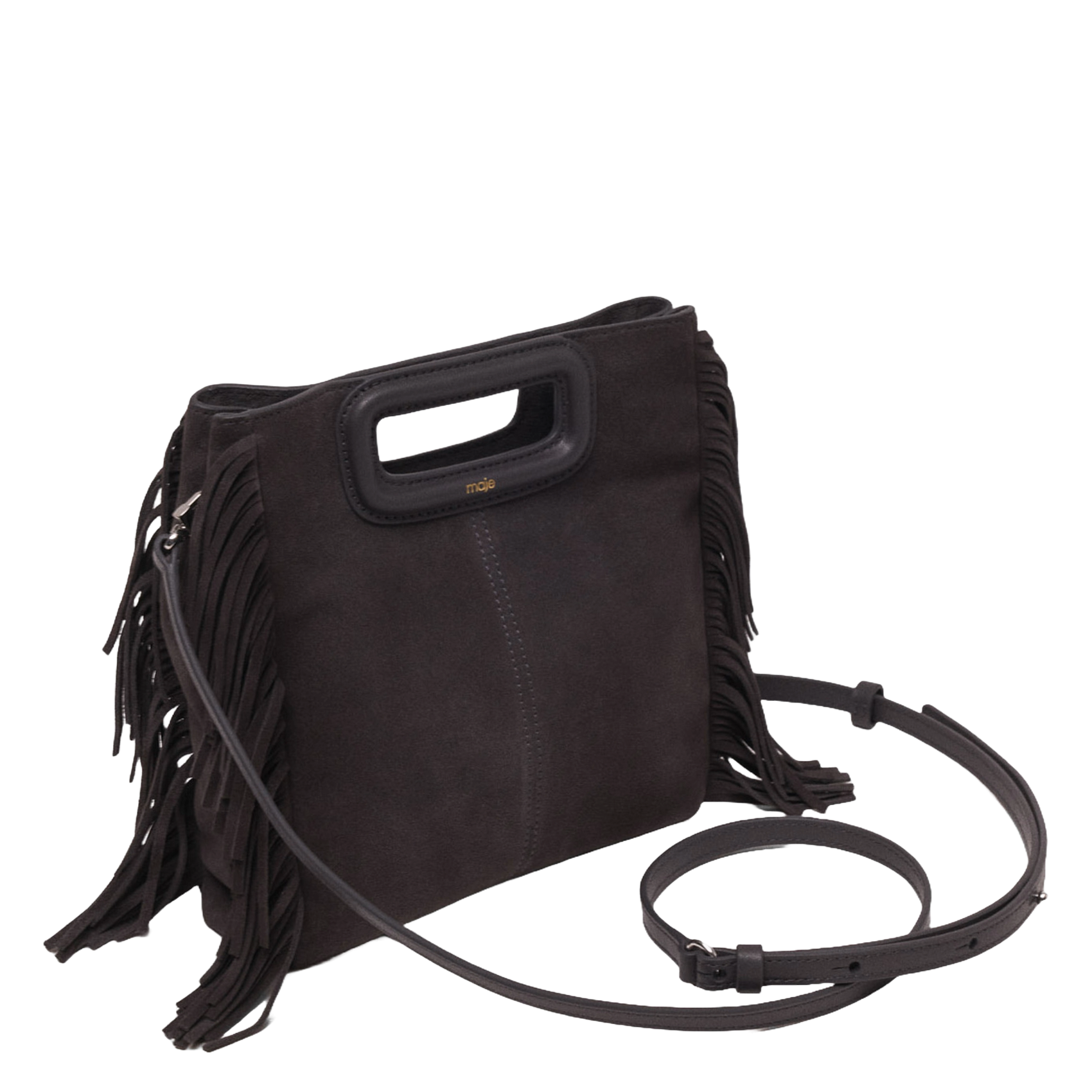 Studded leather messenger bag MAJE Grey