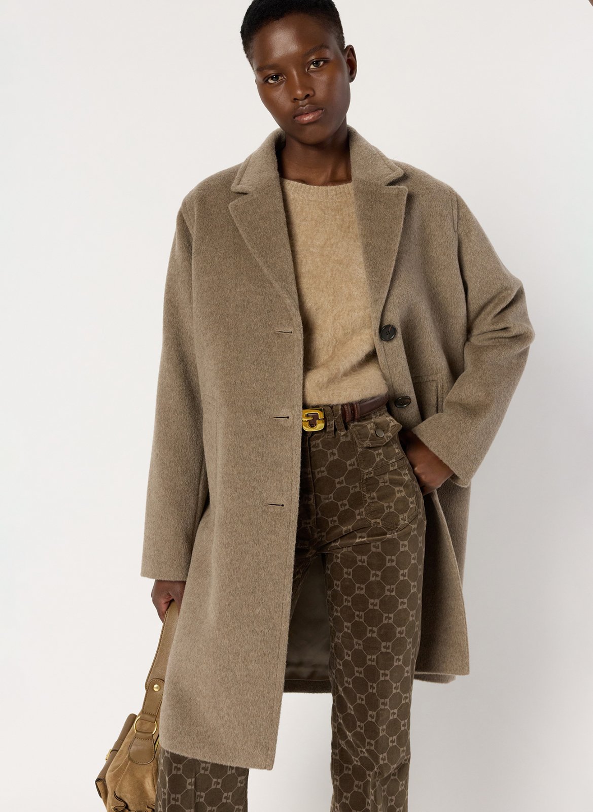 Einfarbiger gerade geschnittener Wollmantel mit langen Ärmeln GERARD DAREL Braun