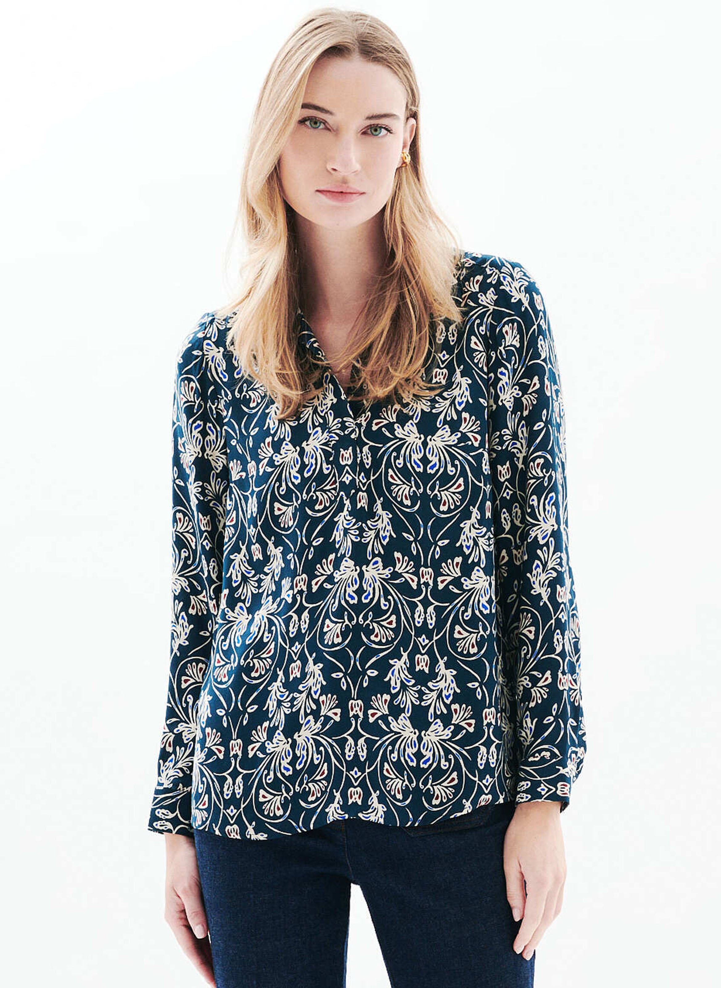 Printed classic collar straight top CAROLL Blue