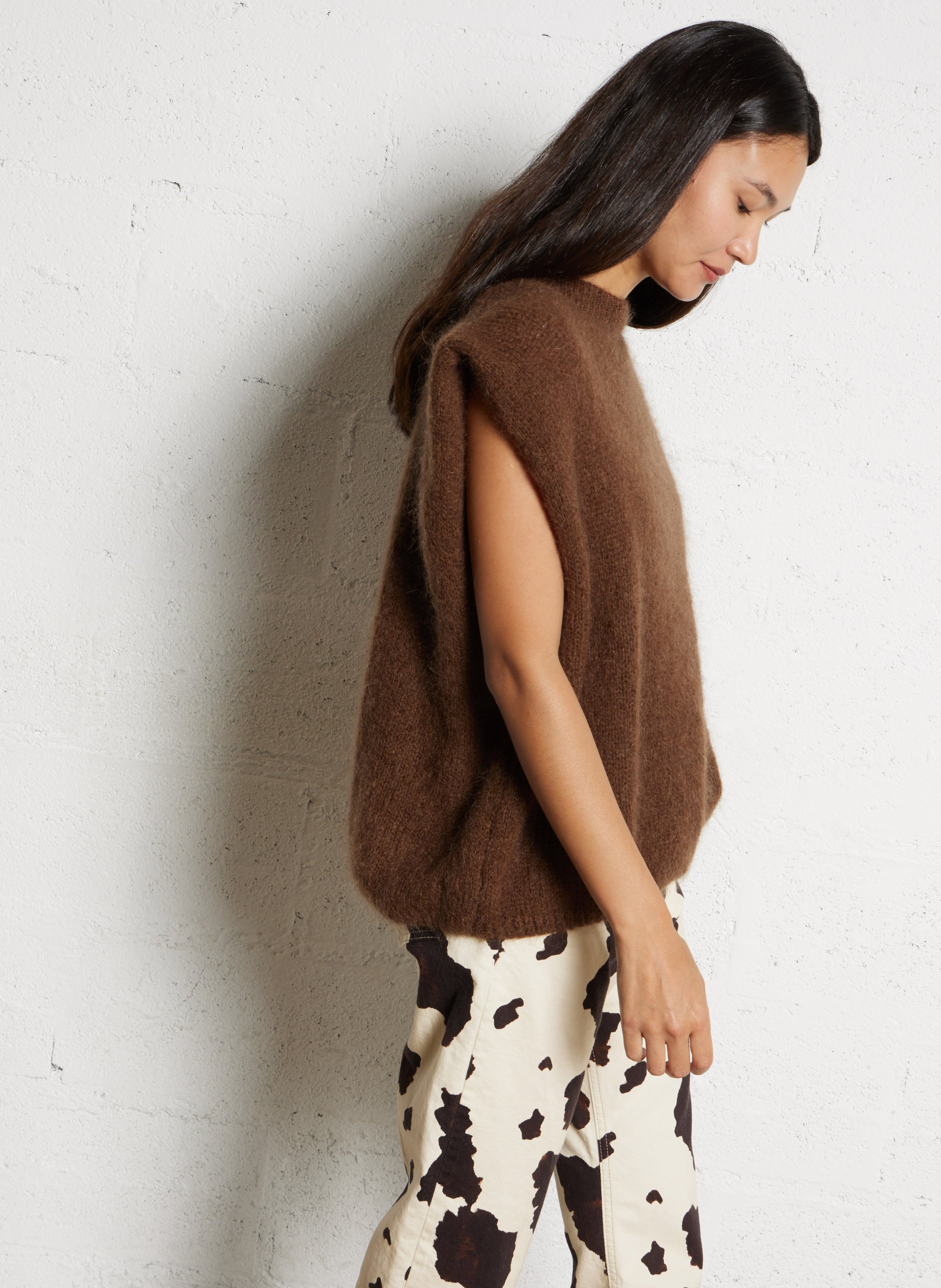 Pull col rond en laine mélangée PLEASE Marron