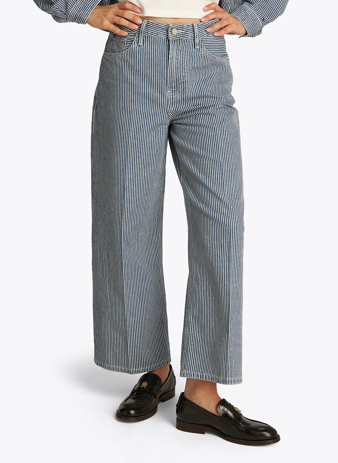 Pantalon droit rayé en coton  TOMMY HILFIGER Bleu