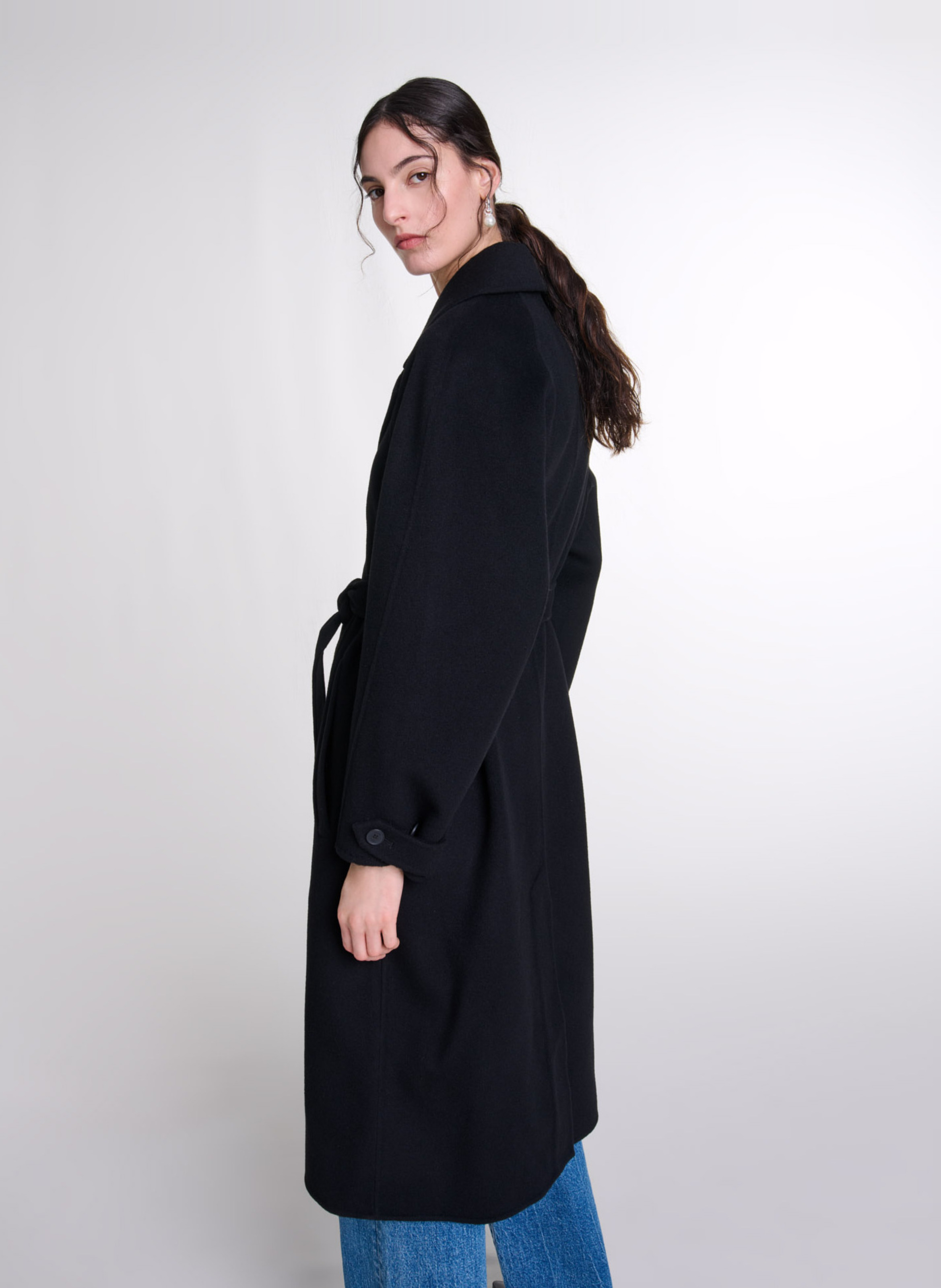 Manteau mi-long double face en laine mélangée MAJE Noir