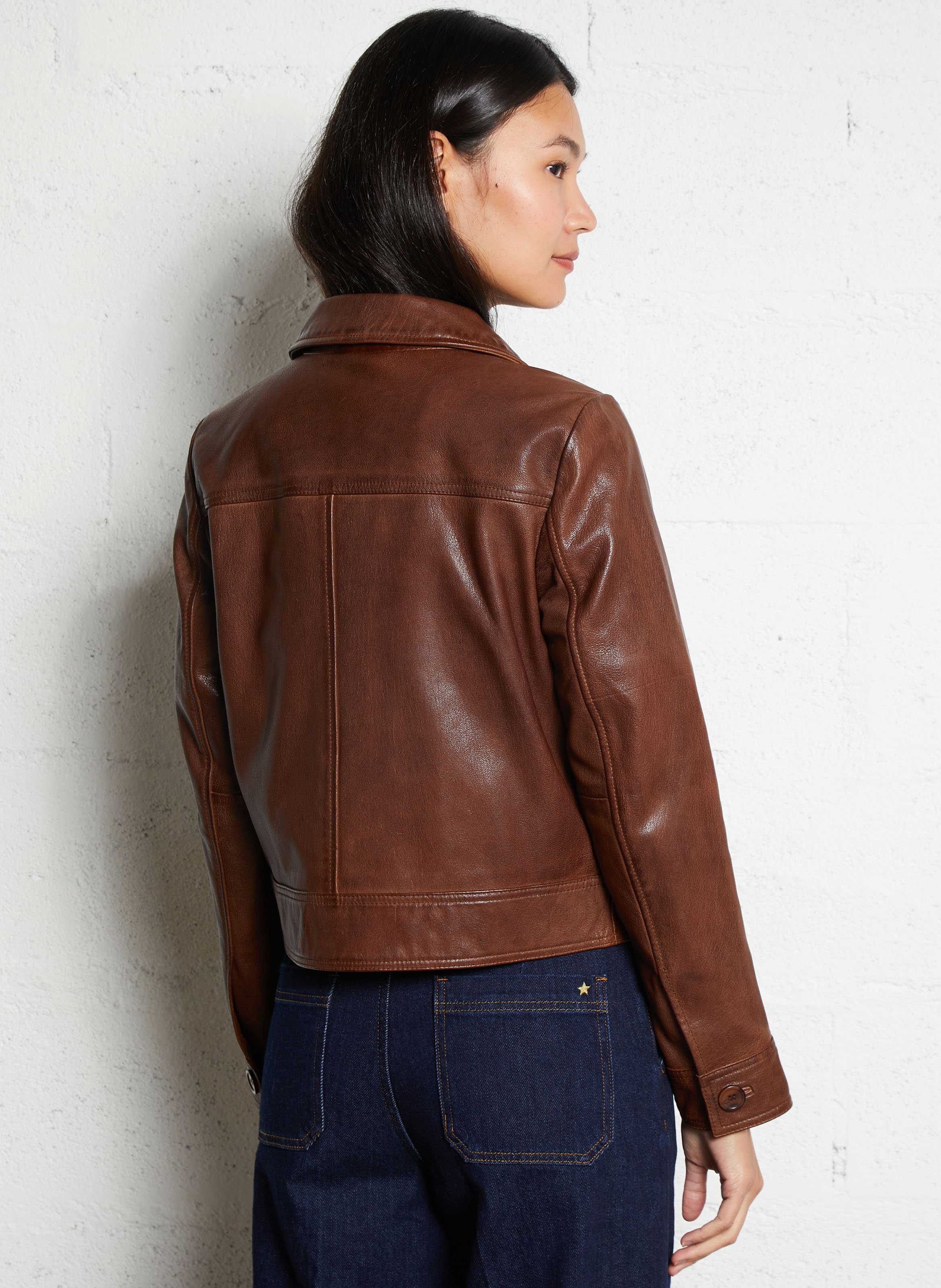 Veste courte boutonnée en cuir MAISON 123 Beige