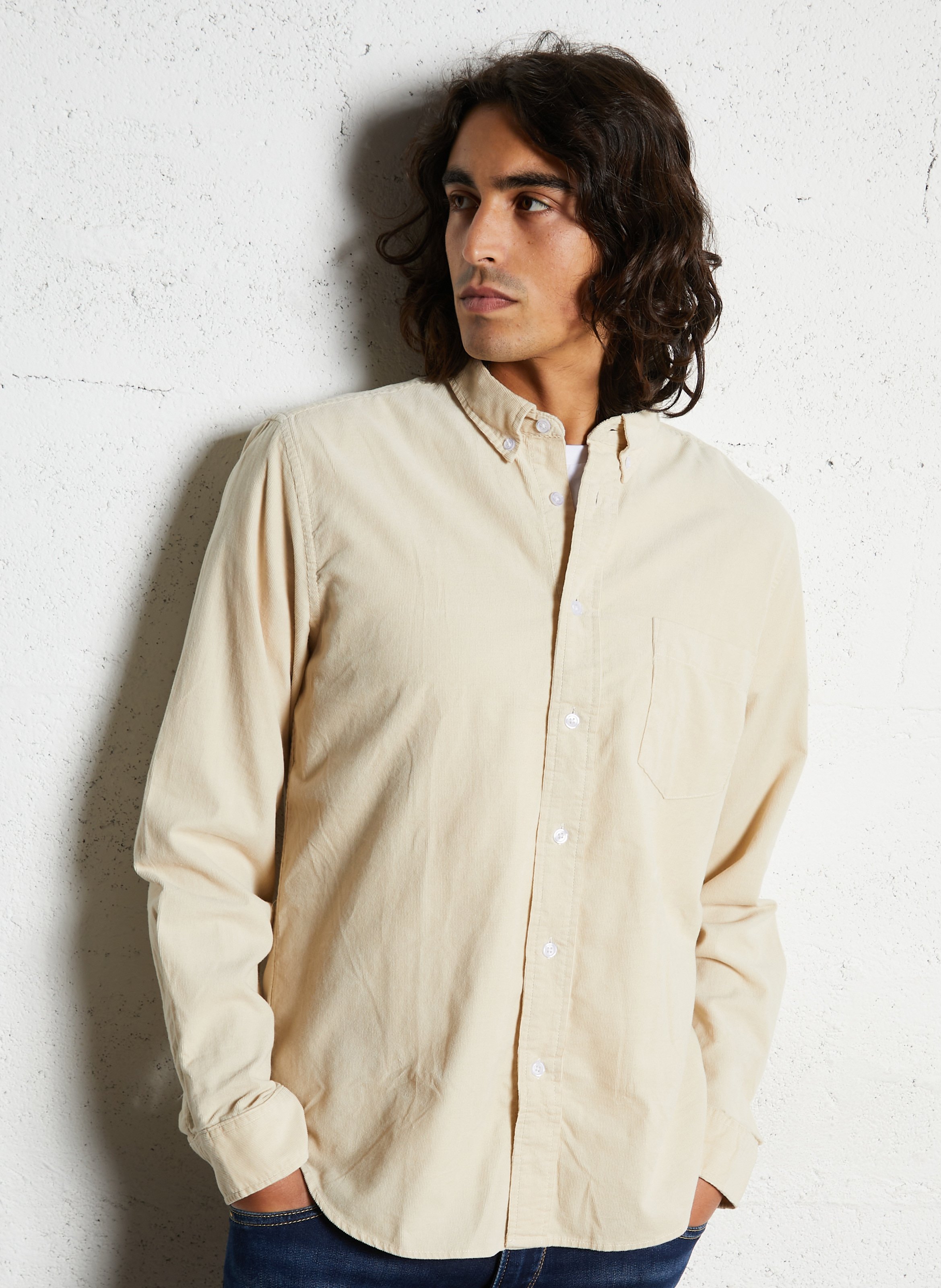 Straight-cut organic cotton shirt with classic collar MINIMUM Beige