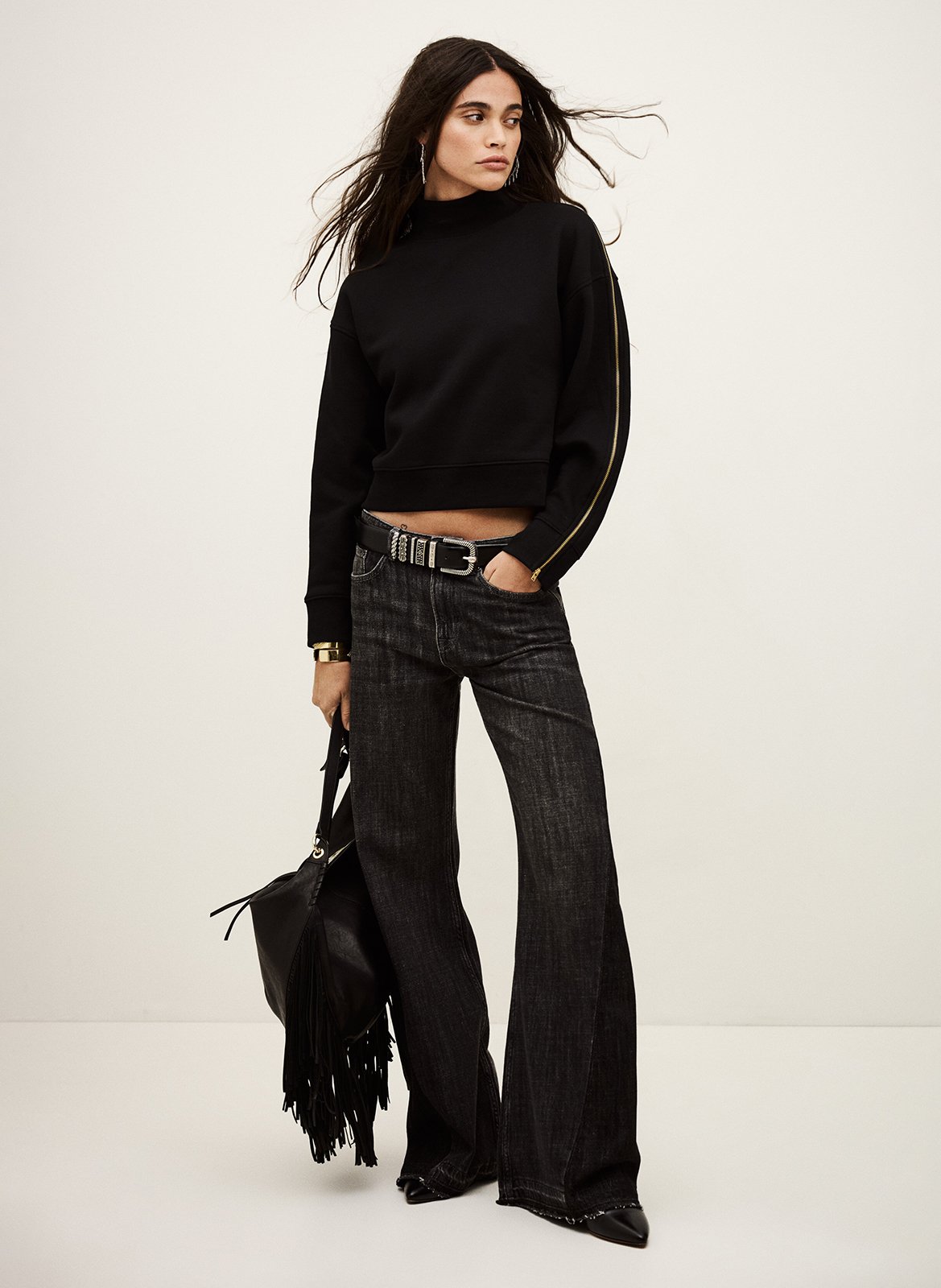 Sweat col rond en coton mélangé BA&SH Noir