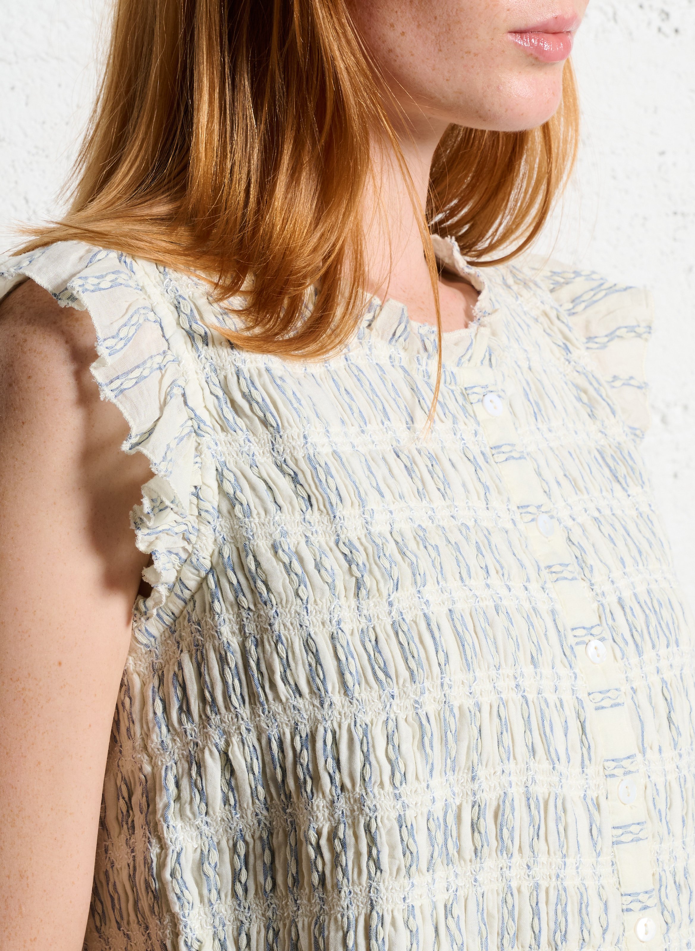 Top droit col rond en coton imprimé MAISON HOTEL Blanc