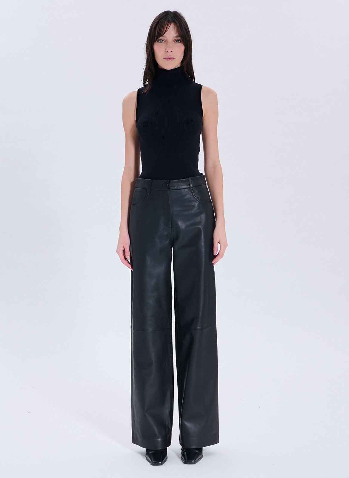High-waisted wide-leg leather pants ZAPA Black