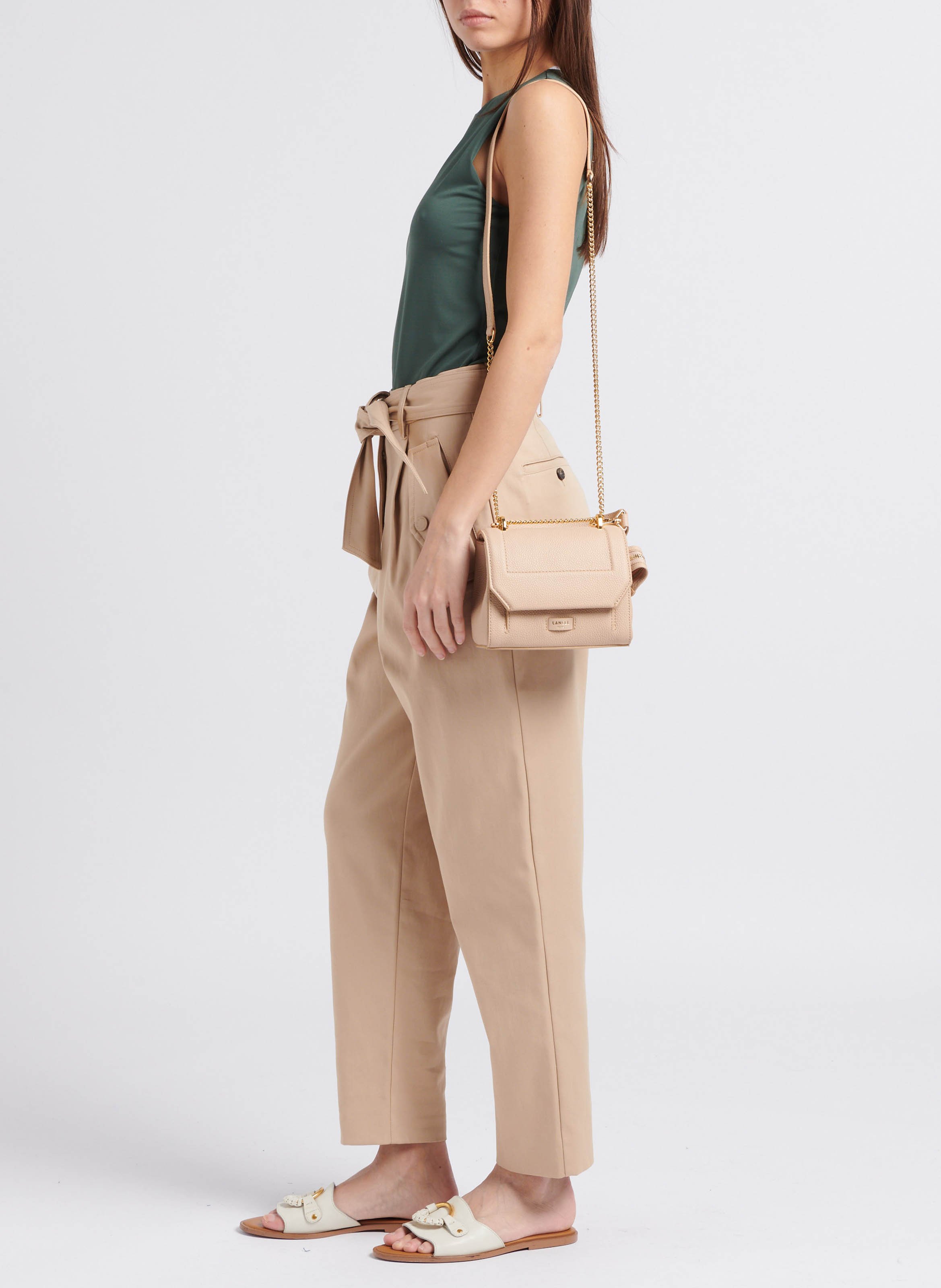 Small grained leather bag with flap LANCEL Beige
