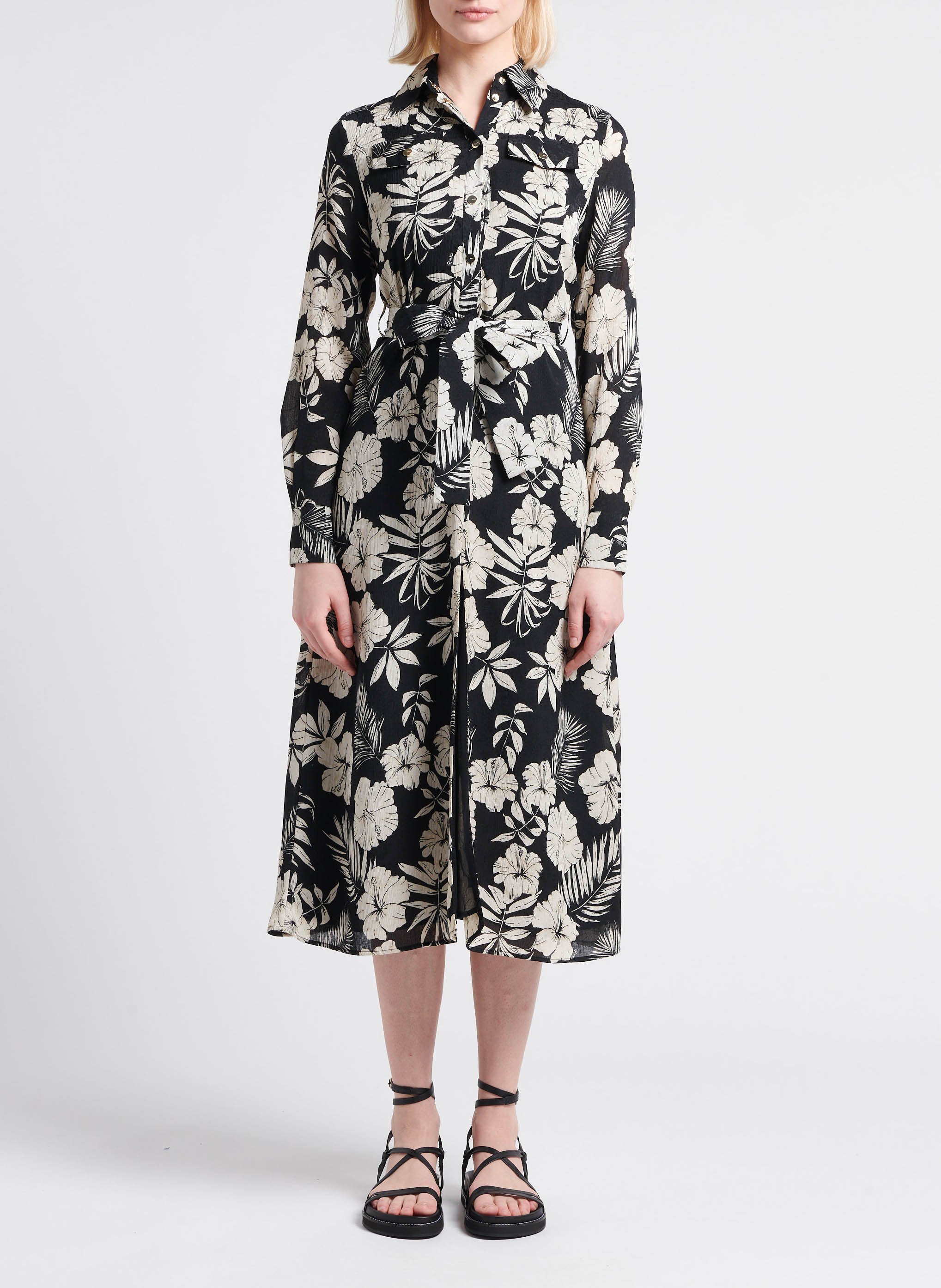 Robe midi col classique imprimée  PINKO Noir