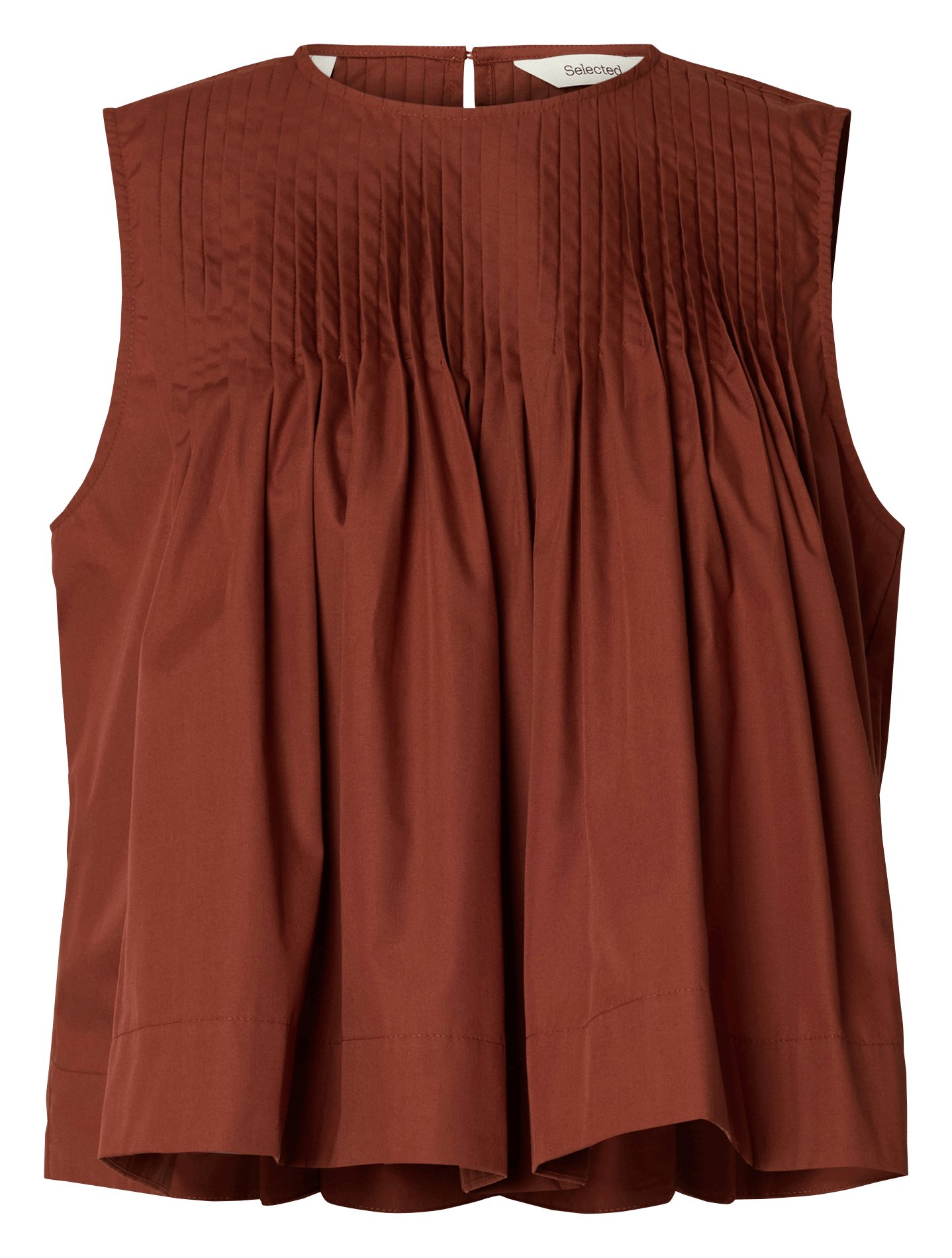 Top droit col rond plissé SELECTED Marron