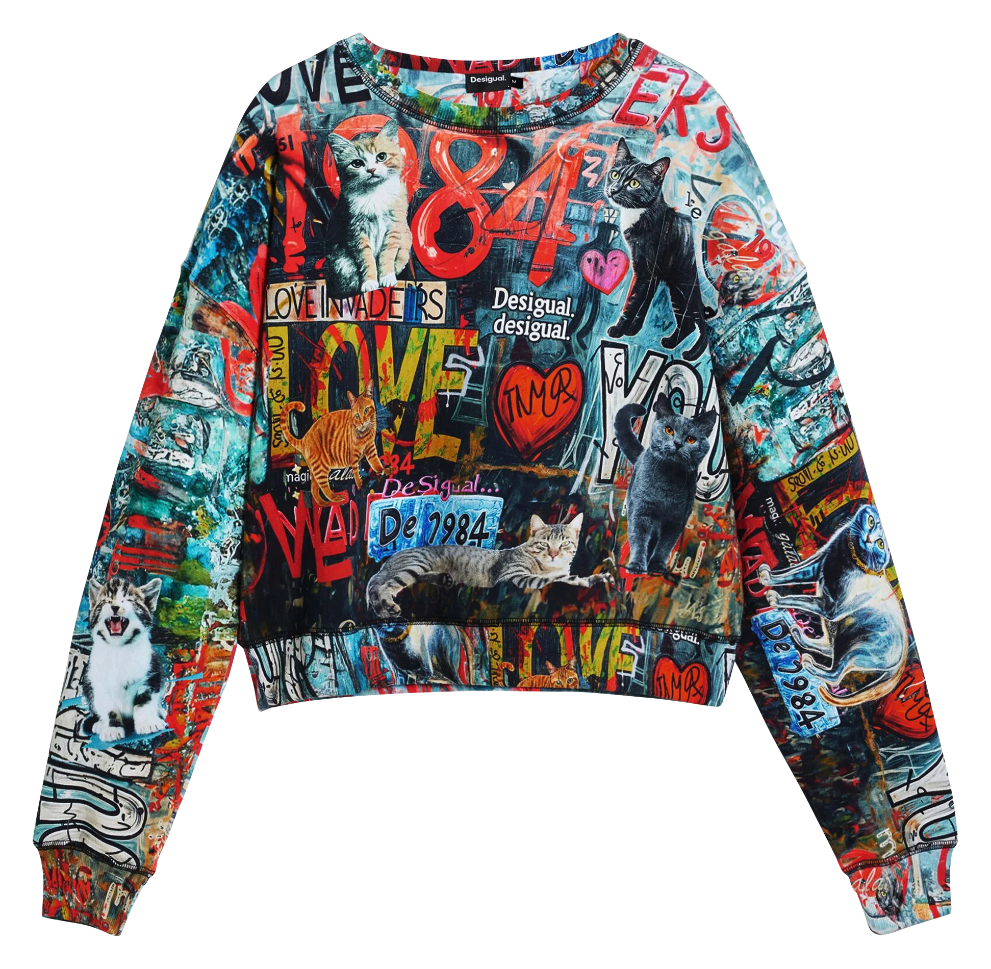 Rechte sweater met ronde hals van bedrukte katoen DESIGUAL Zwart