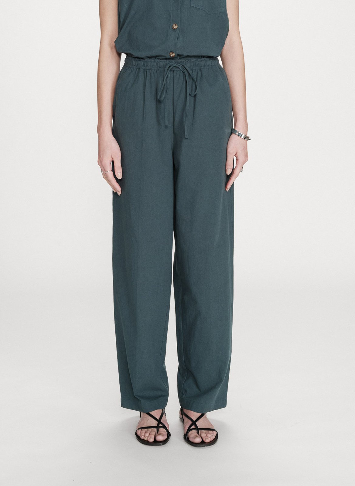 Pantalon droit élastiqué uni en coton GRACE ET MILA