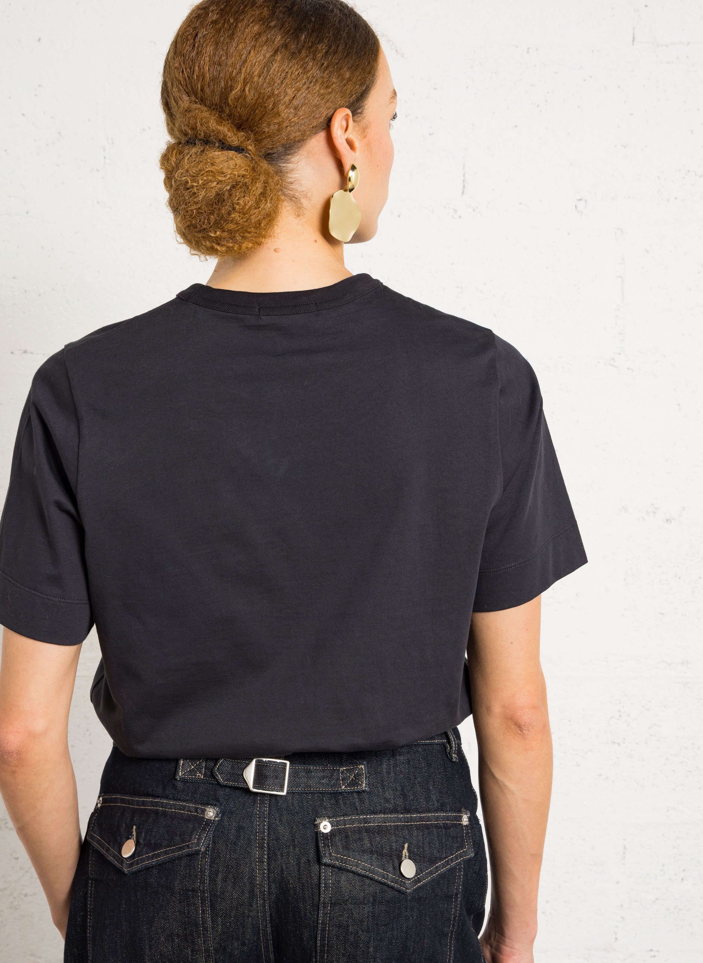 Tee-shirt col rond brodé en coton bio SOEUR Bleu