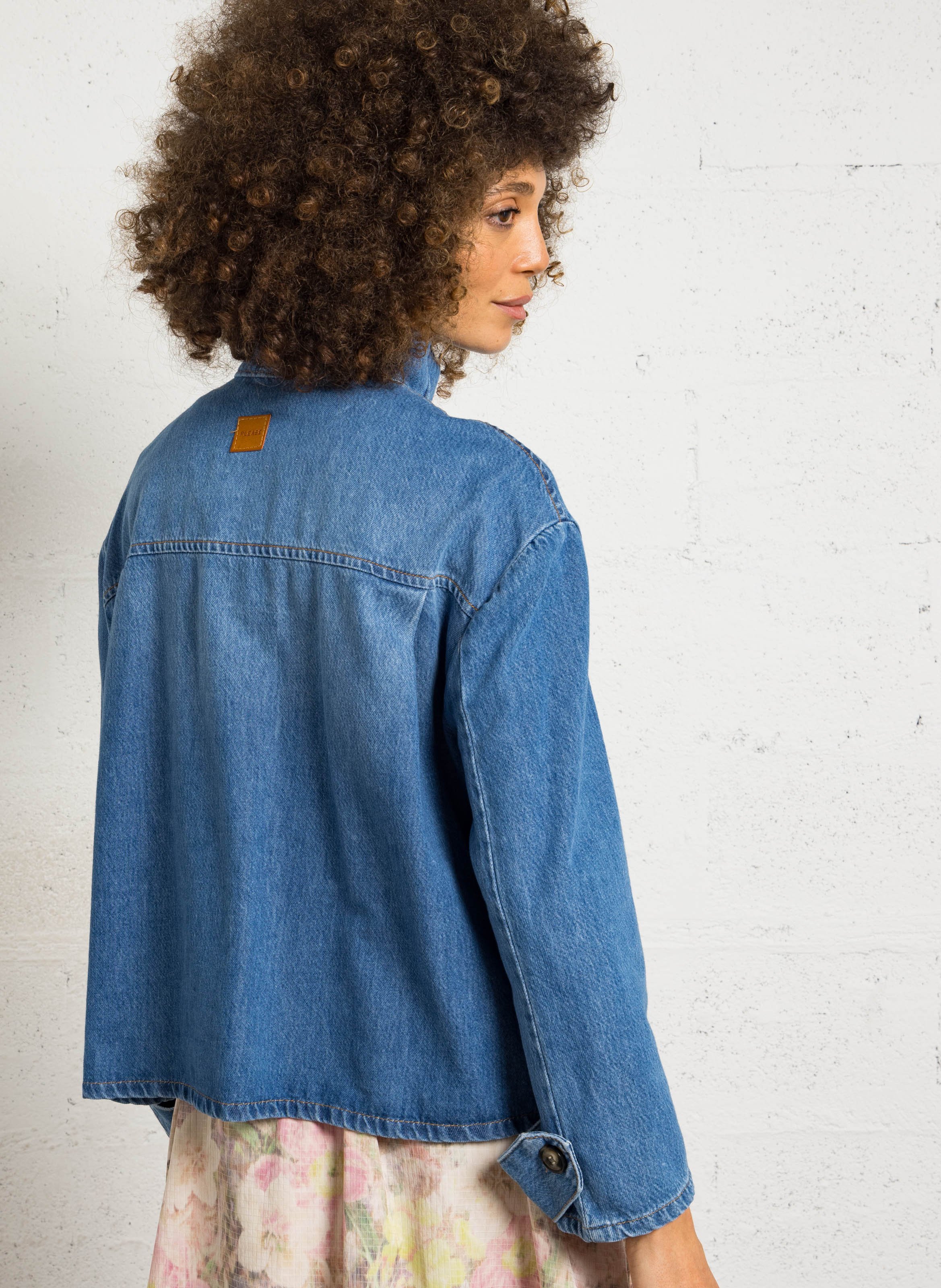 High-neck cotton-blend jacket PLEASE Blue