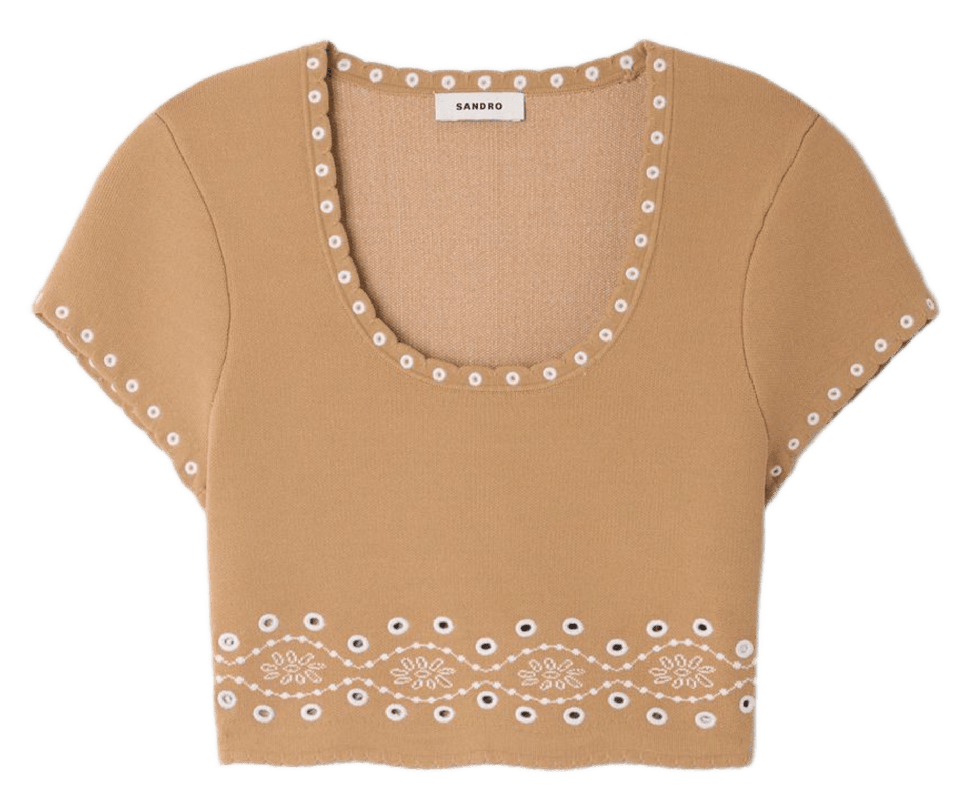 Top met ronde hals en borduursels. SANDRO Beige