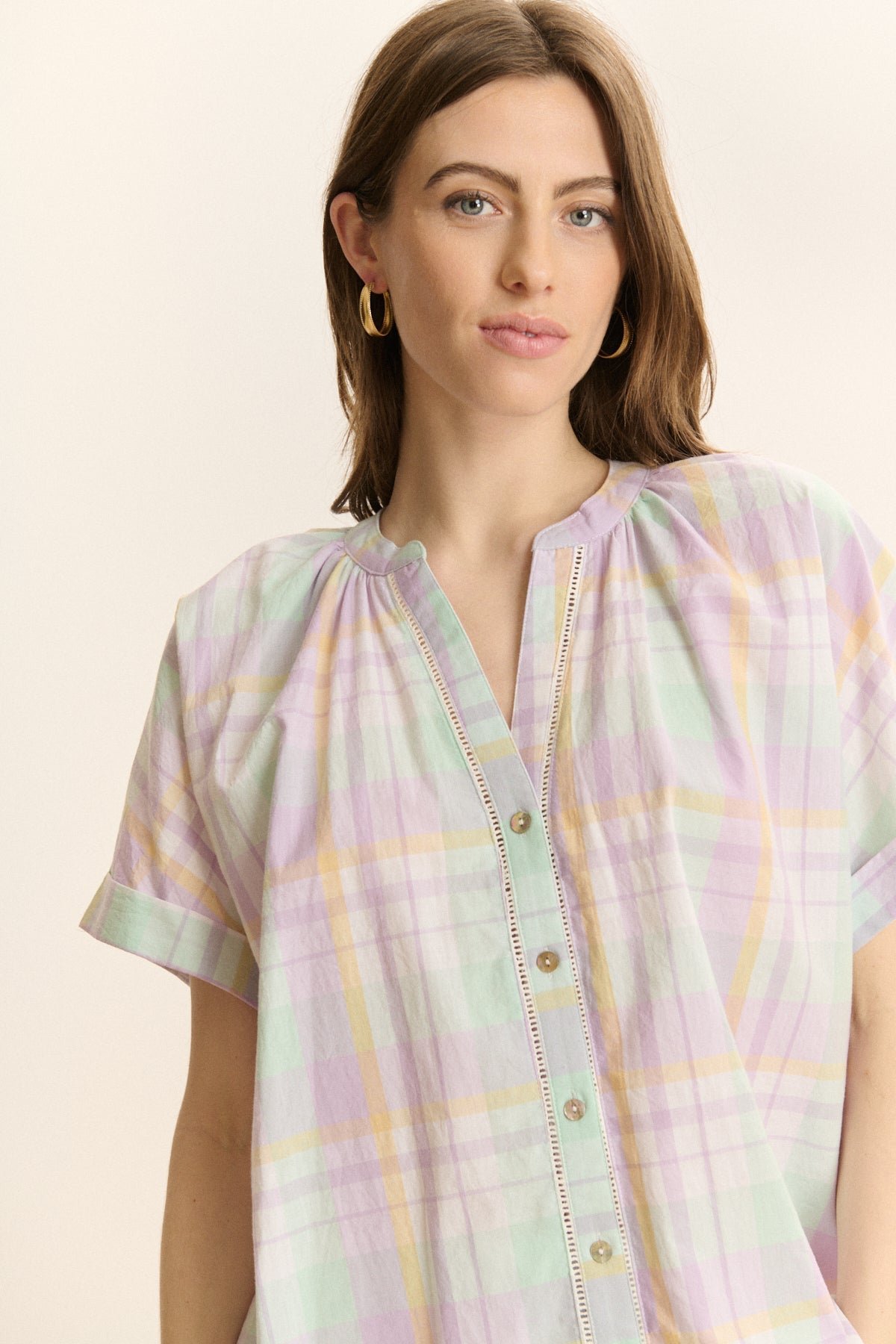 Blouse à carreaux et manches courtes GARANCE PARIS Violet