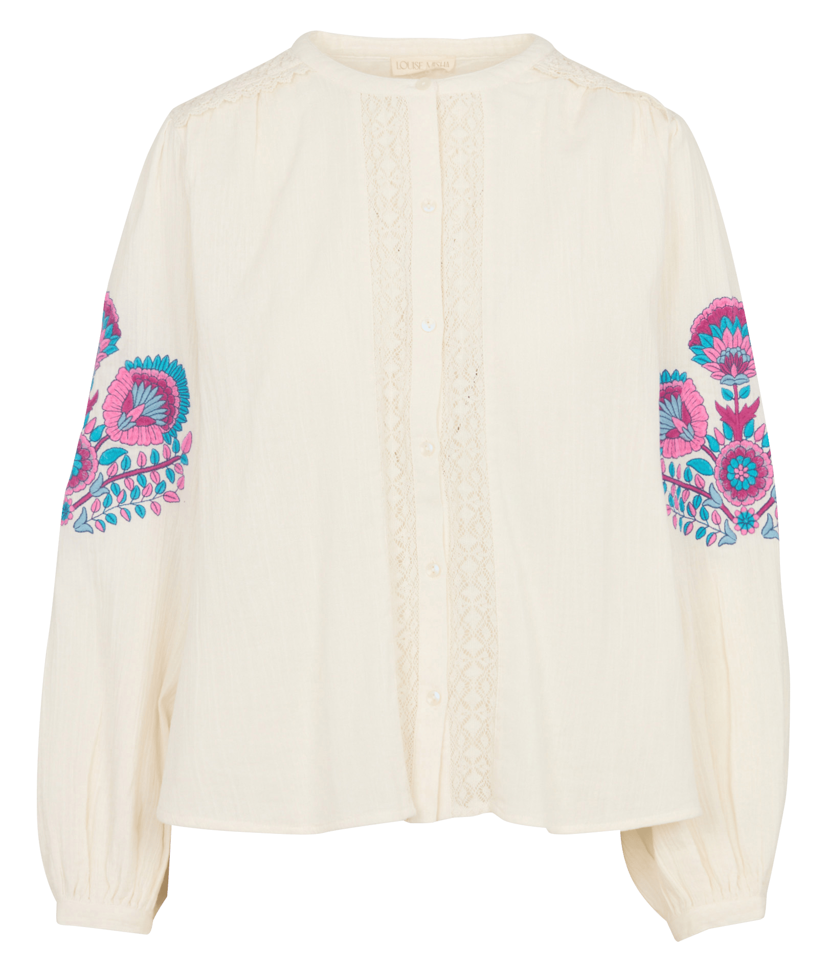 Bluse mit Rundhalsausschnitt, Spitze und Stickereien LOUISE MISHA Weiss